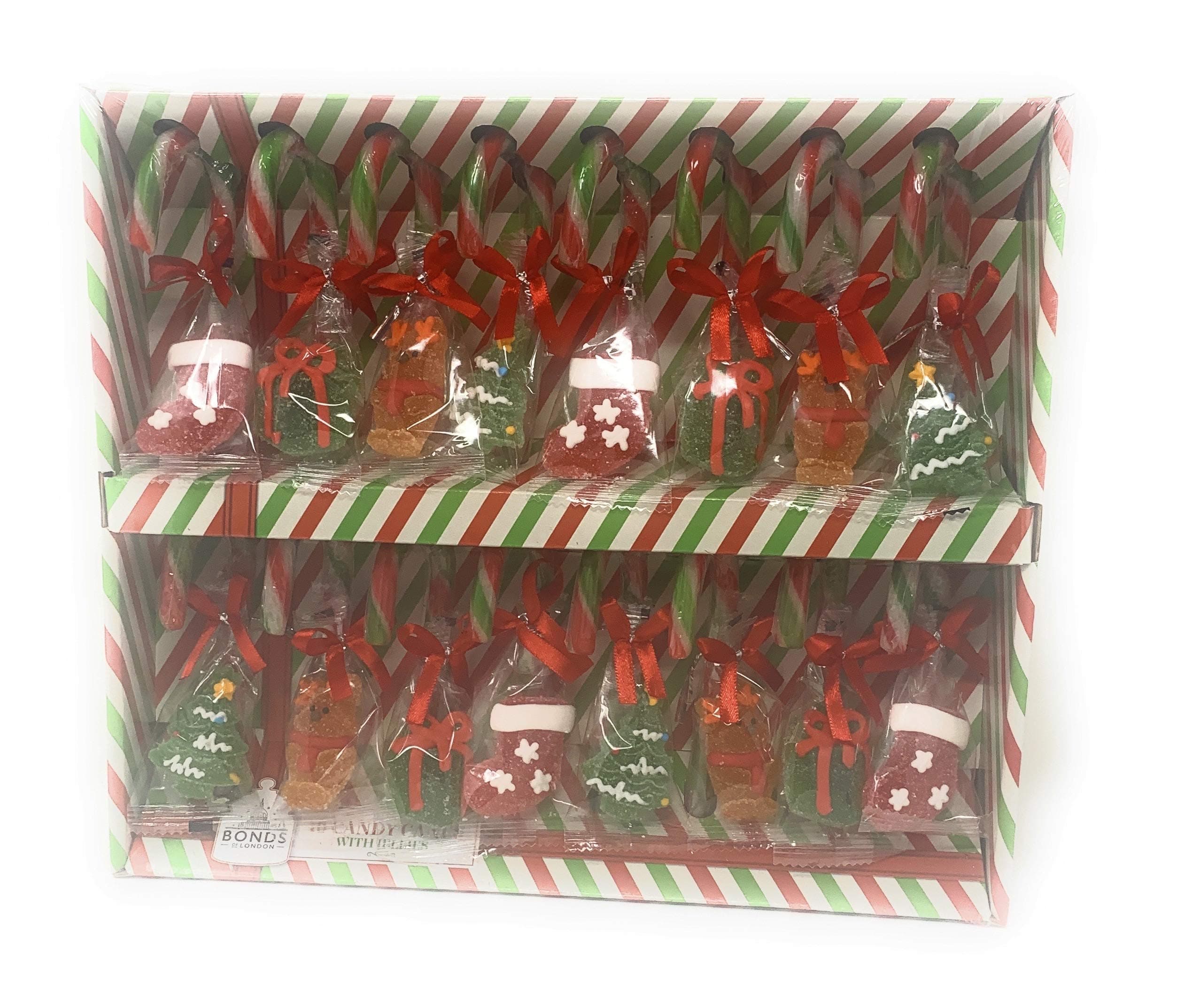 16 Peppermint Candy Canes with Jelly Figures Christmas Tree Decorations Bonds of London 352g