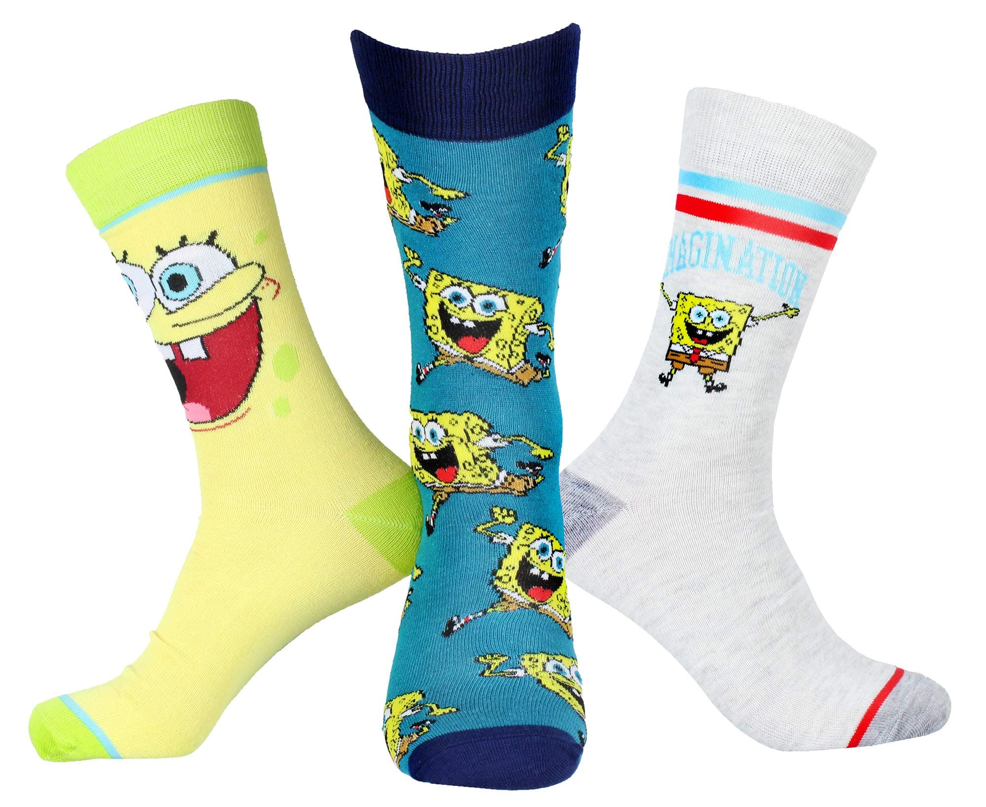 Nickelodeon SpongeBob SquarePants Socks Cartoon Movie Men's 3 Pack MId-Calf Adult Crew Socks