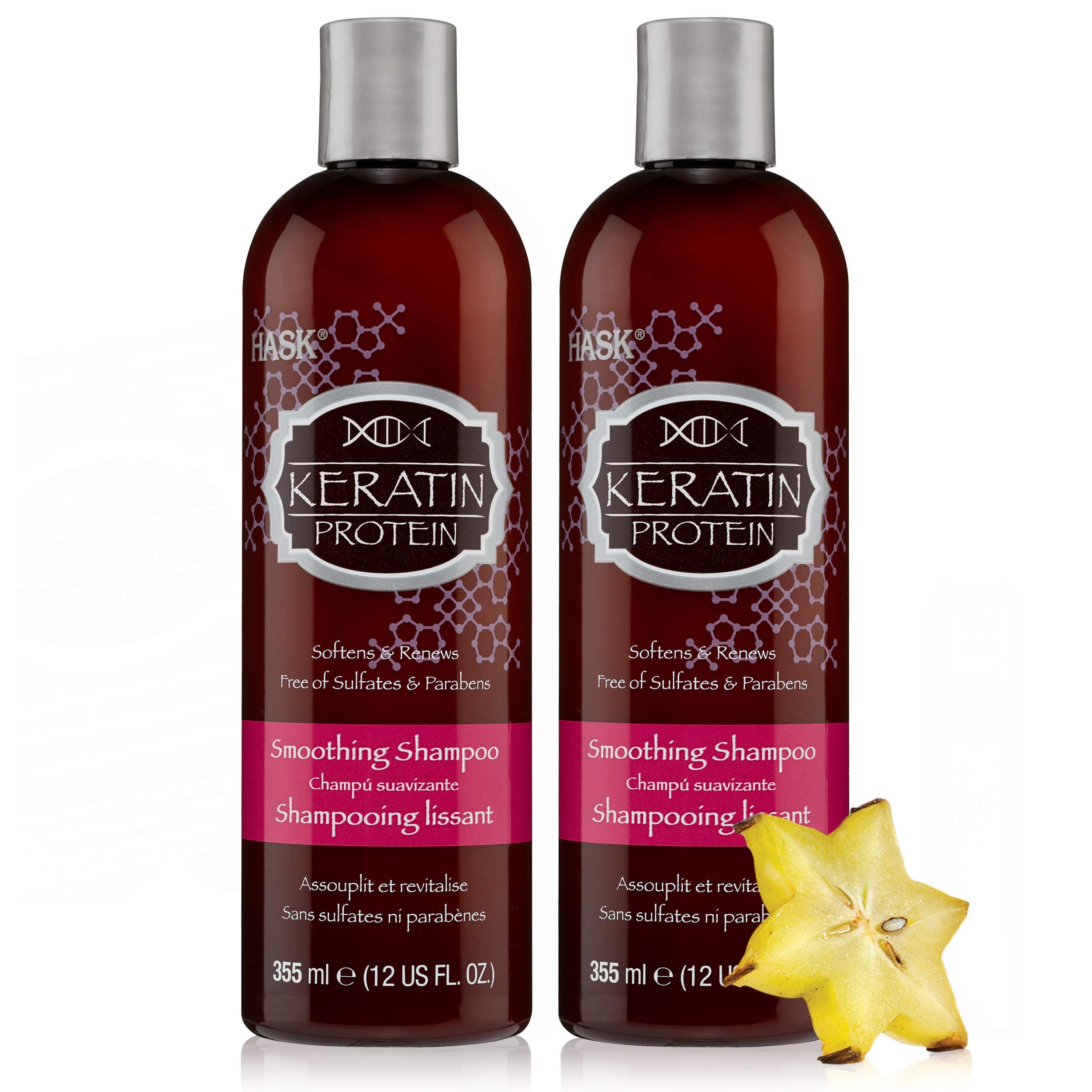 HASK Keratin Smooth Shampoo 355ml (Pack of 2) | Reduces Frizz, Adds Shine to Damaged Hair | Sulfate & Paraben Free