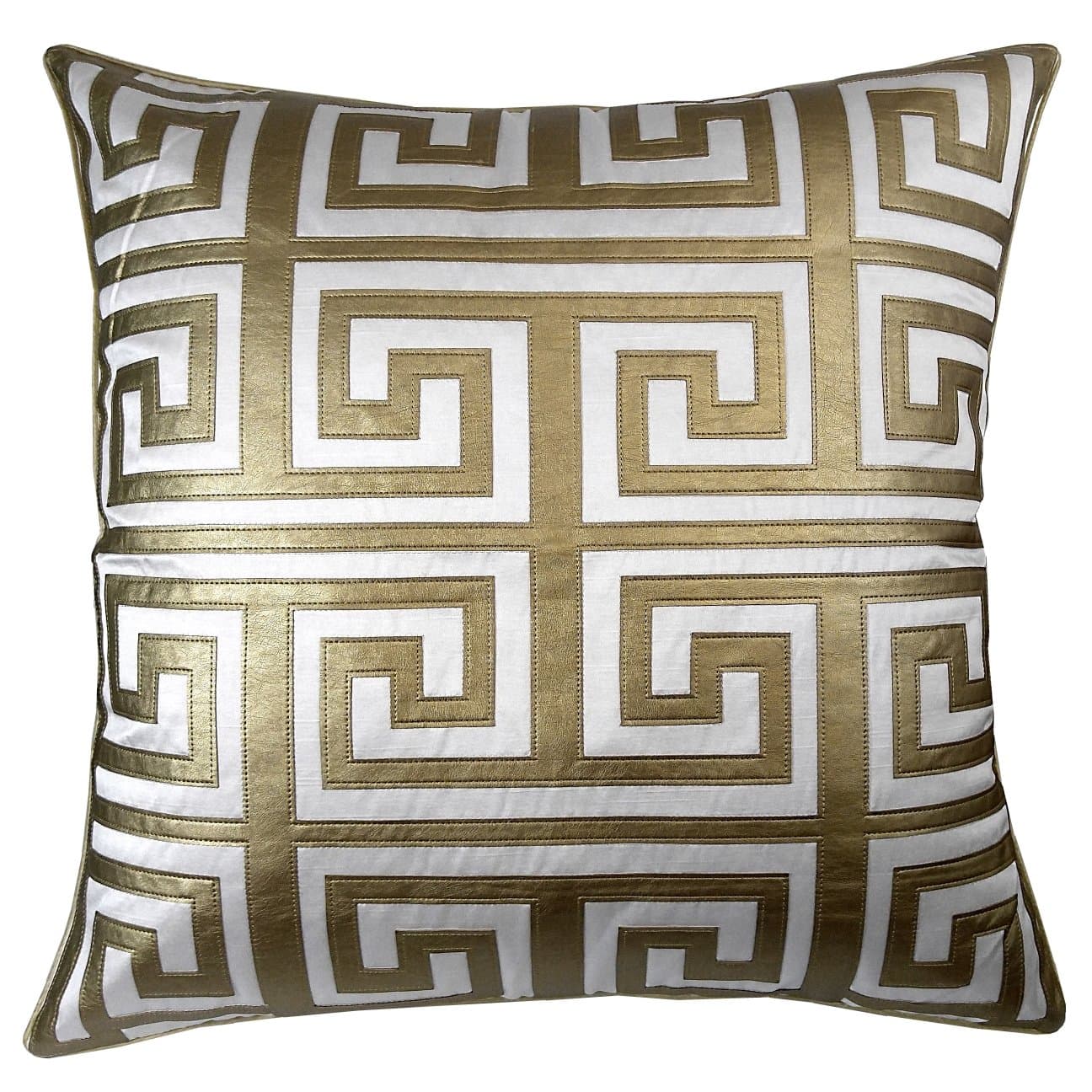 24x24 Applique Decorative Pillow, Large, White-Gold