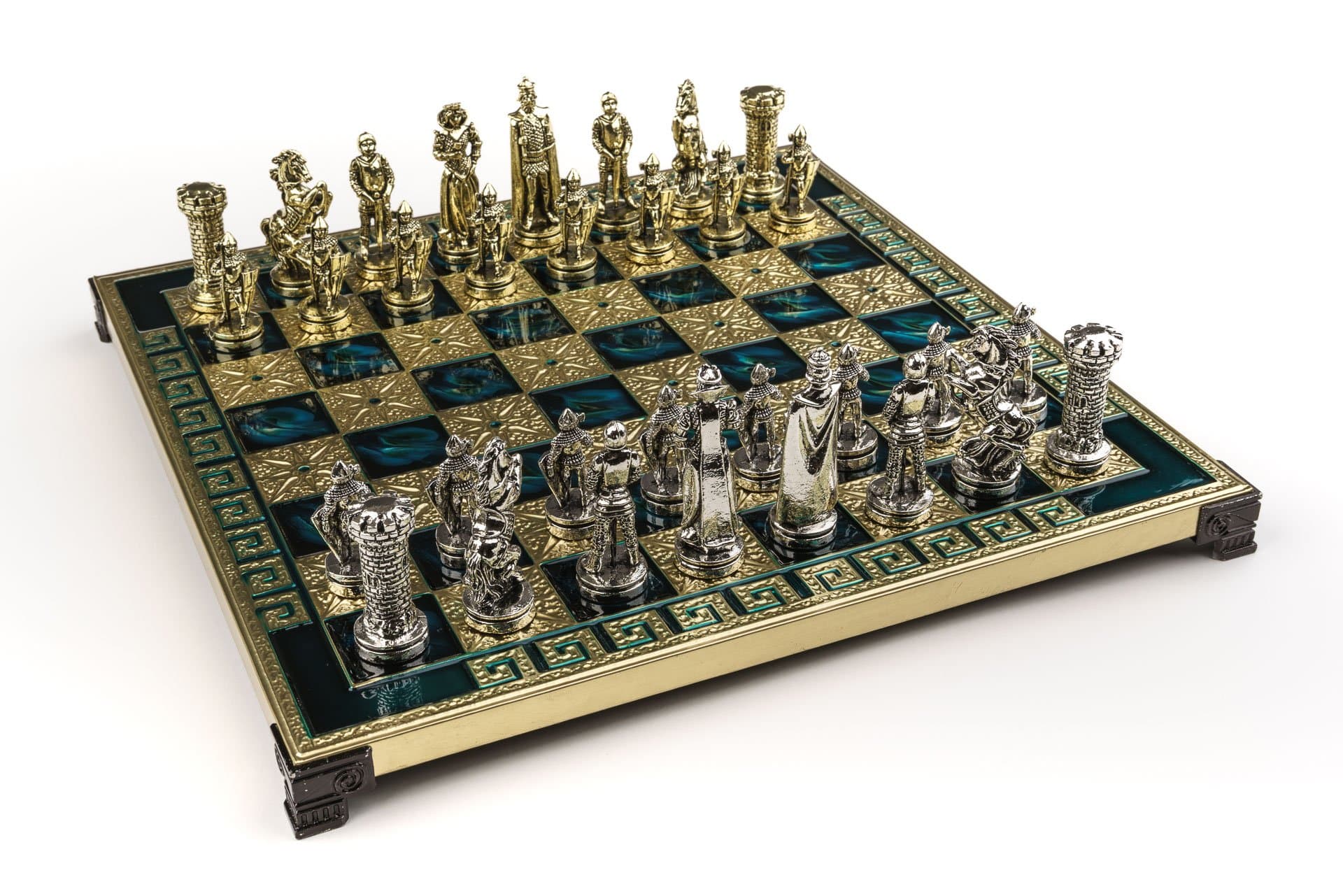 Handmade Maria Stuart Metal Chess Set in Wooden Box