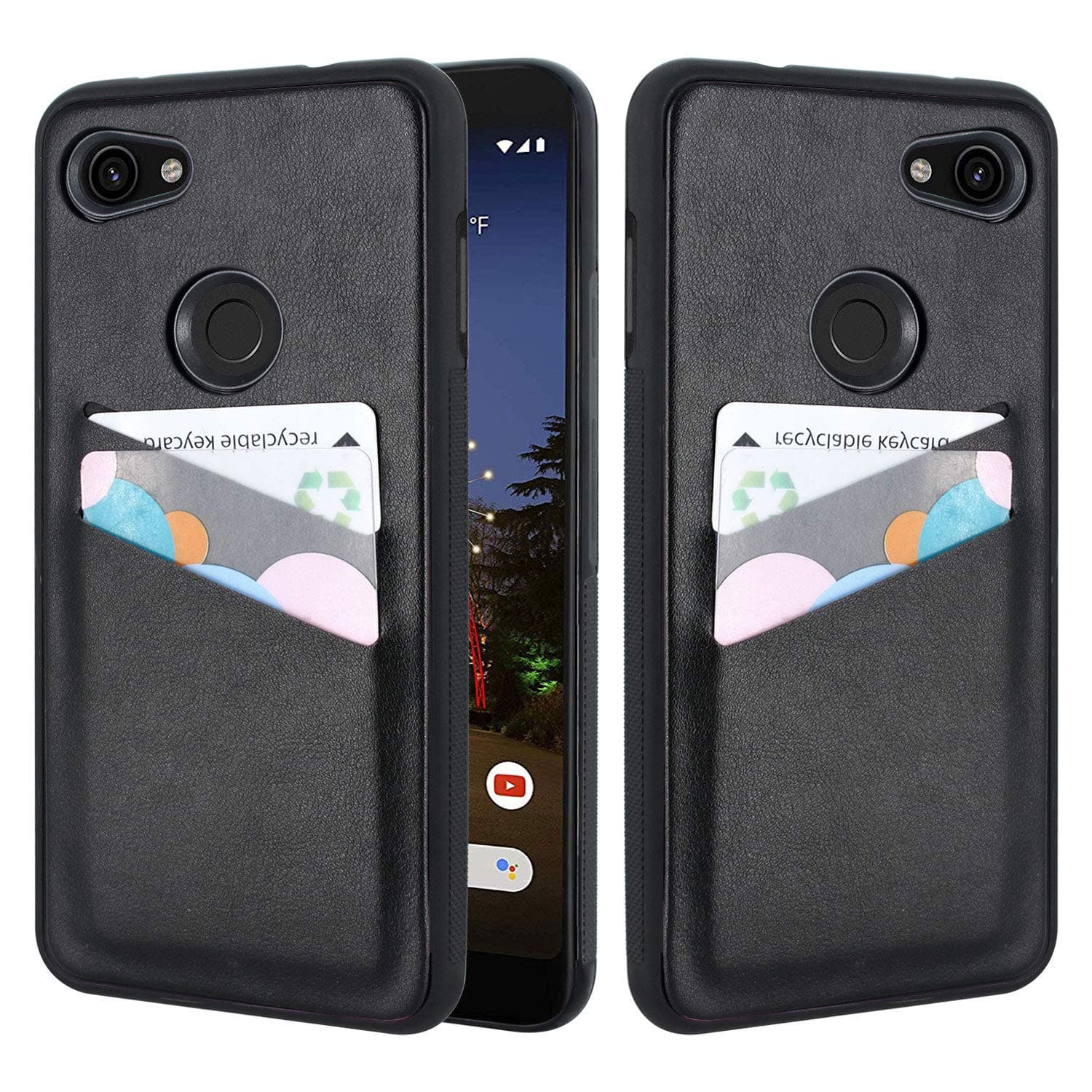 Lacass Shock Absorbing Slim Fit TPU + PU Leather Wallet Card Case Holder Protective Cover for Google Pixel 3a XL Case (2019) (Black)