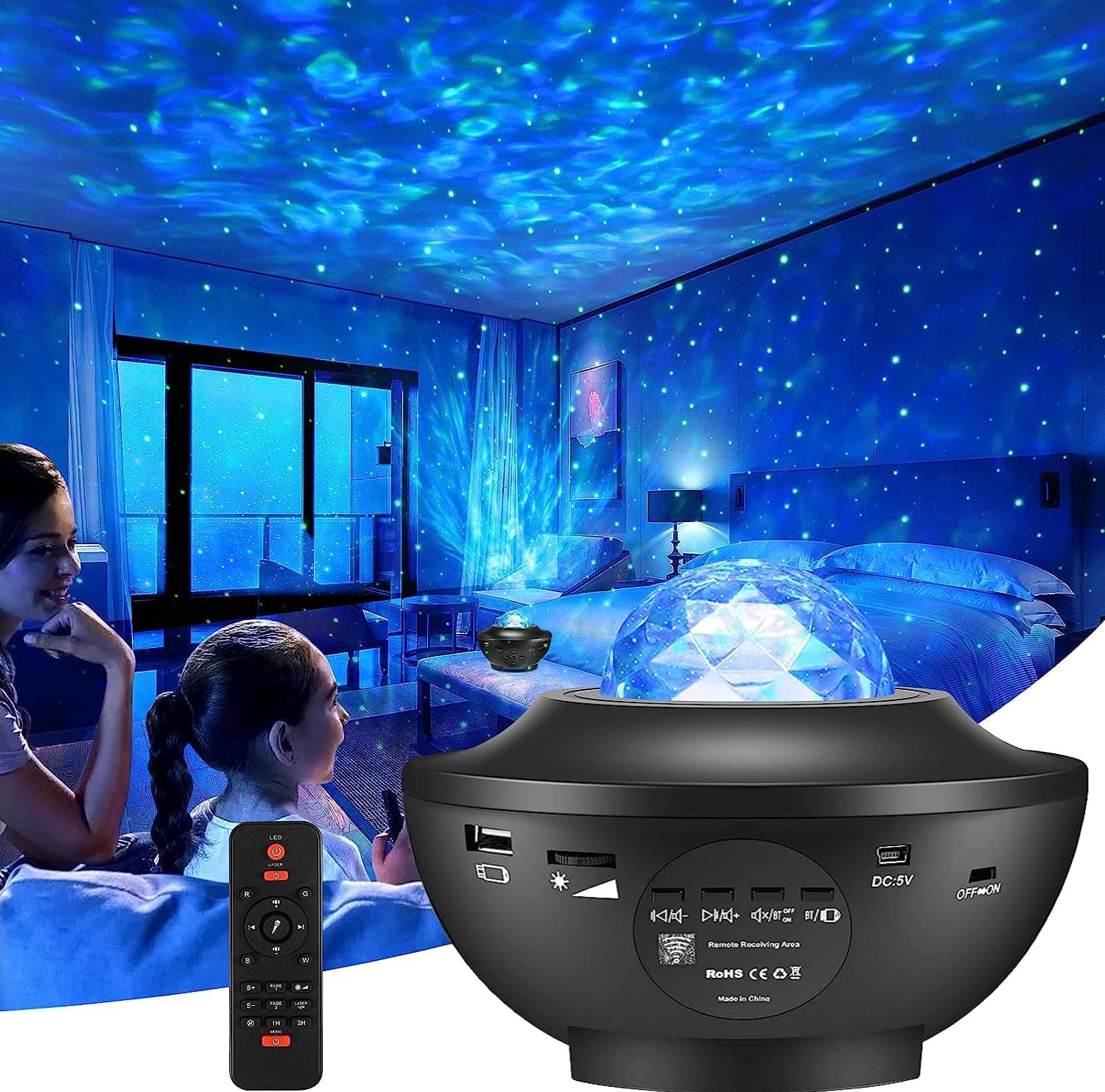 Joycabin LED Starry Sky Projector Rotating Water Waves Projection Lamp, Galaxy Projector Night Light, Bluetooth Starlight Projector Lamp, for Children, Party, Room, Decoration, Gift