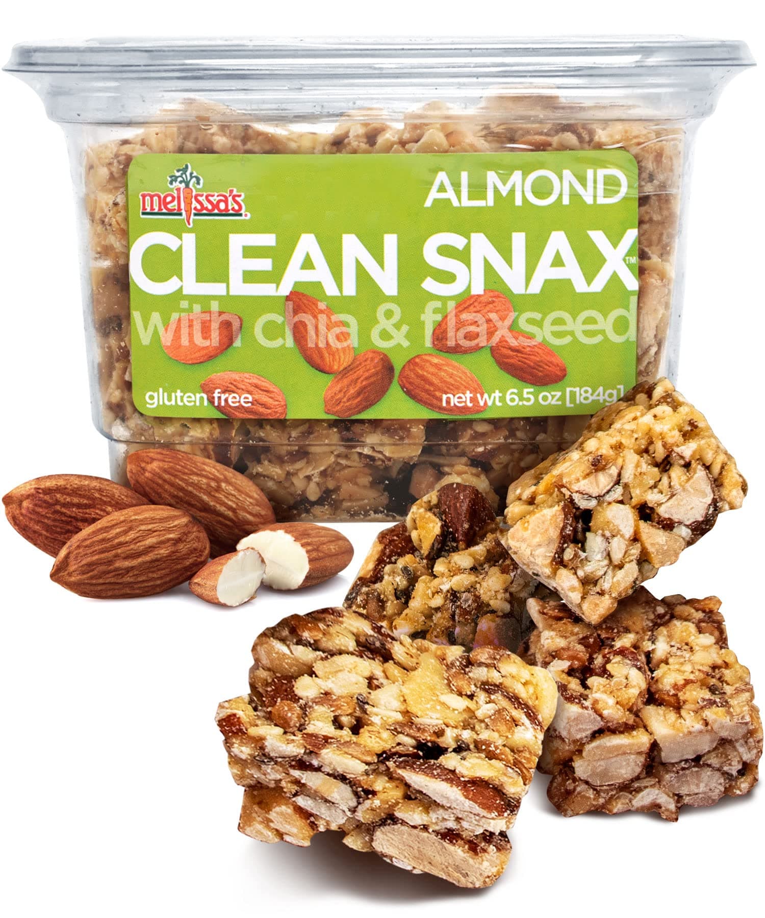 Melissa's Clean Snax® With Chia and Flaxseed, Gluten-free Packaged Snacks, All Natural, Not Artificial Flavors Added, Low Sodium Healthy Crispy Snacks, Size 5 Pack, Almond