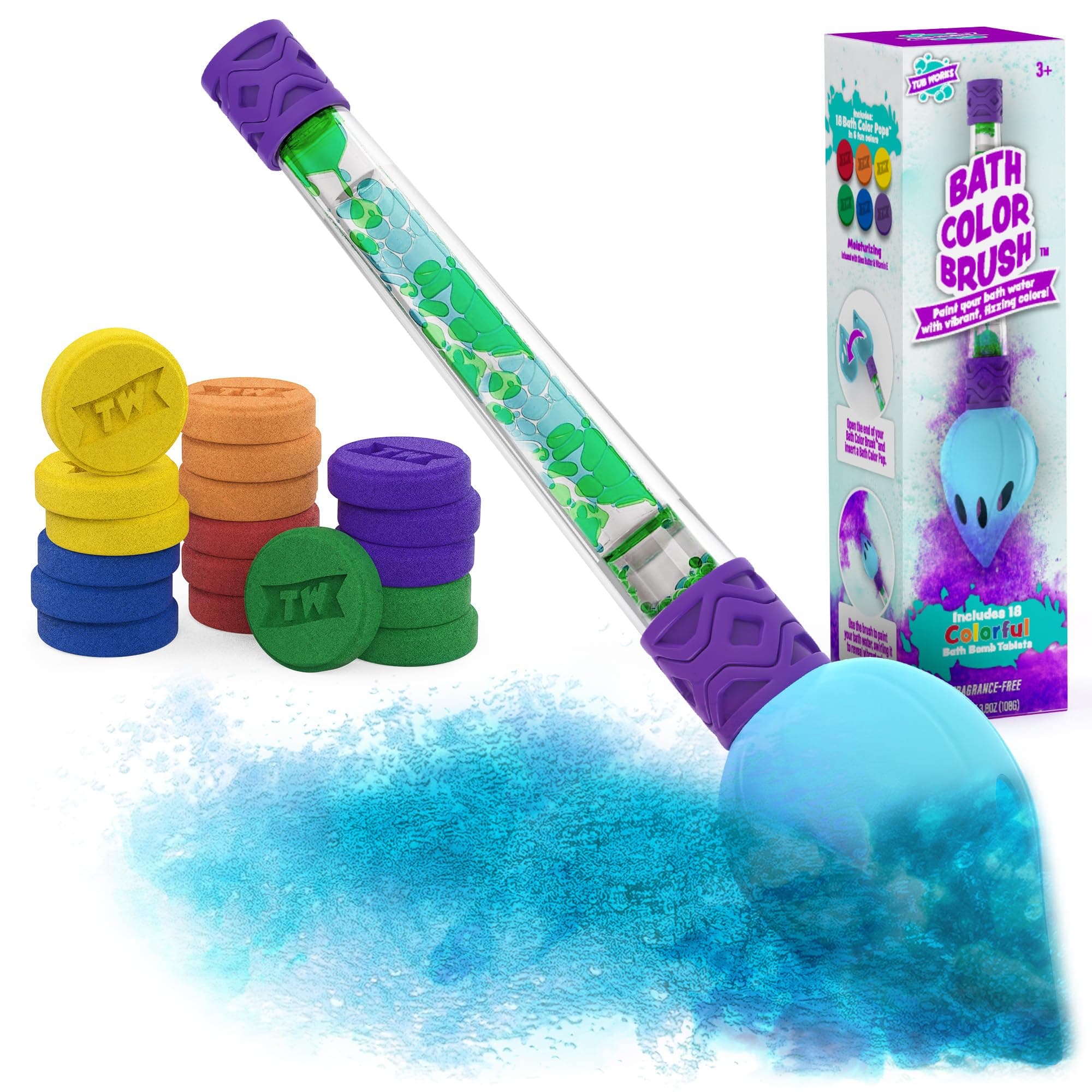 Tub Works Bath bomb set with brush for children, non-toxic and odour-free, use of the brush to paint the water with vibrant and refreshing colours, fun bath bombs for children