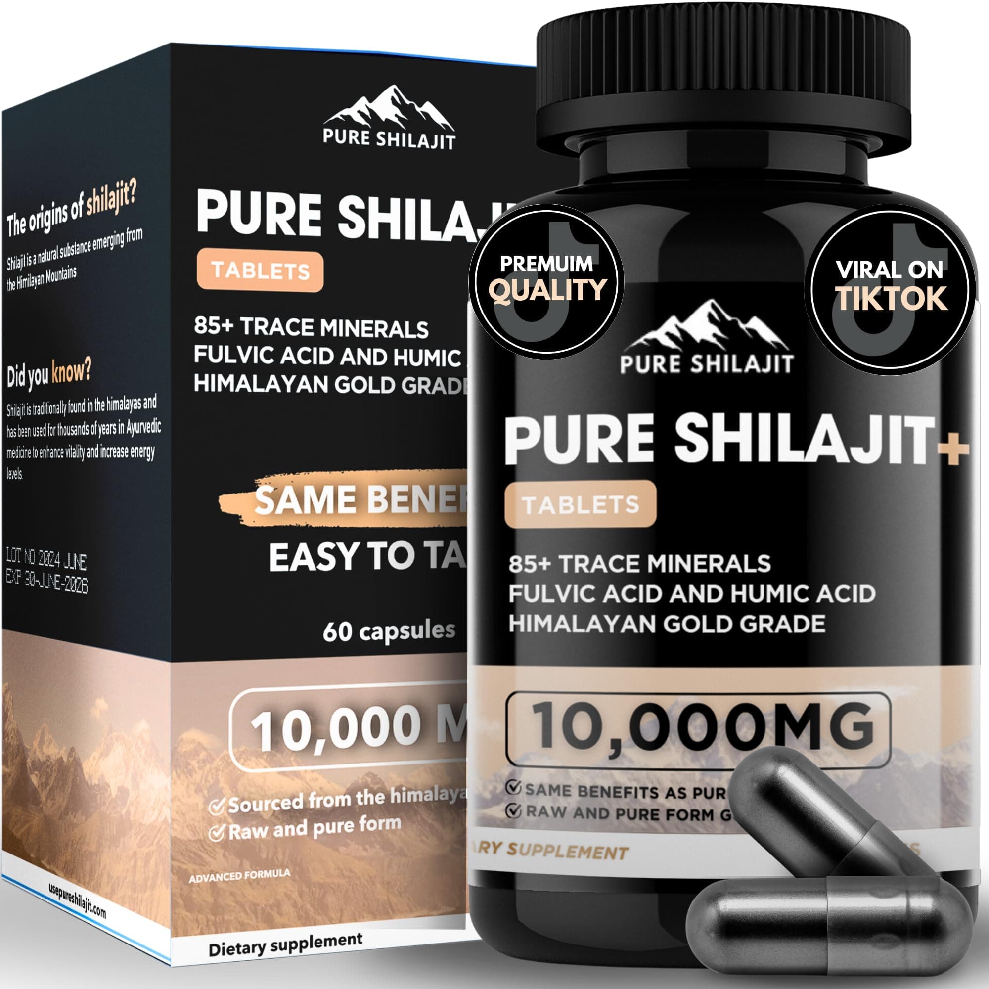 Pure Shilajit Capsules, Maximum Potency Organic Pills with Trace Minerals for...