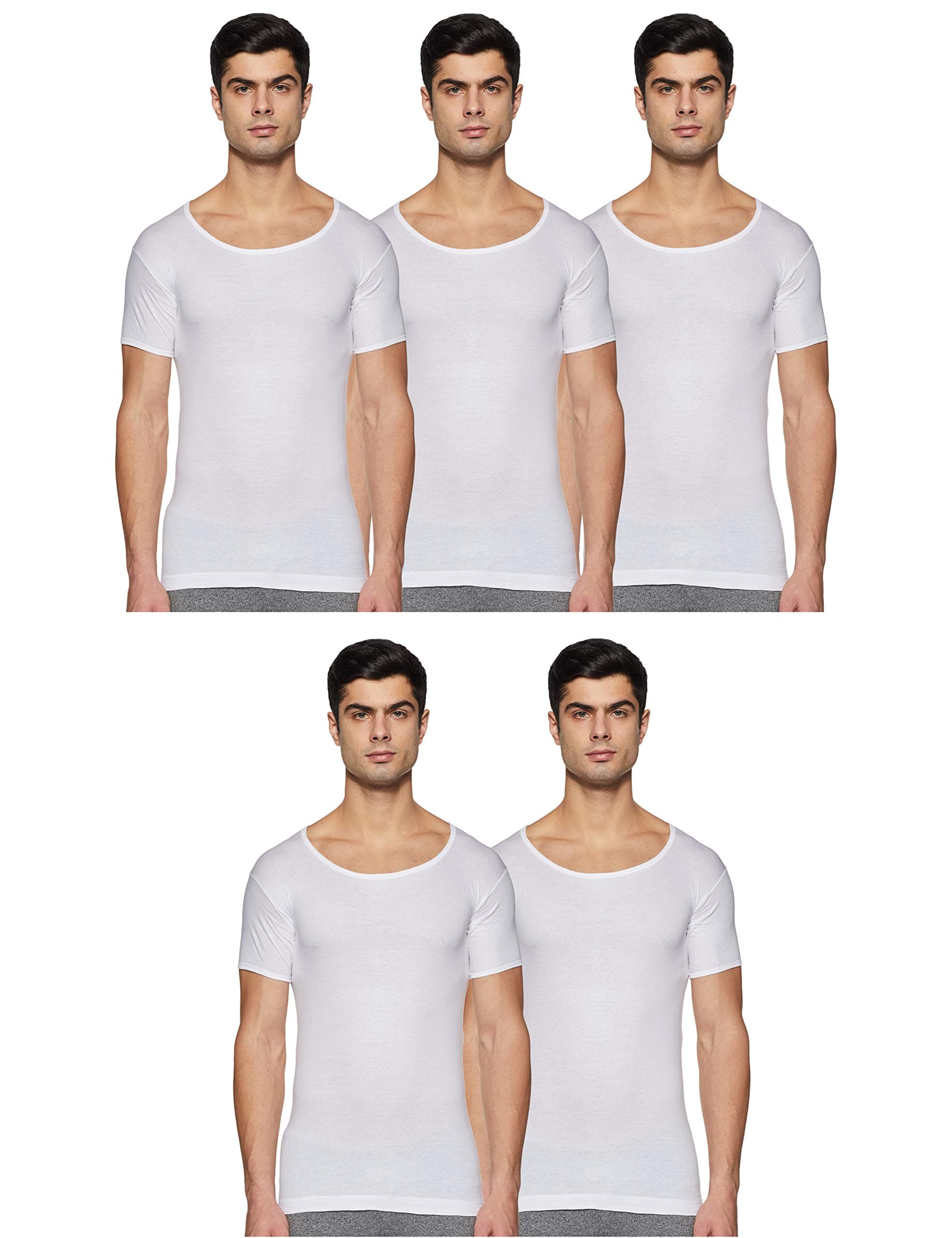 Jon Men 100% Cotton Round Neck Vest | Soft & Breathable Innerwear for Daily Comfort | Half Sleeve Undershirt for Men | White | Pack of 5