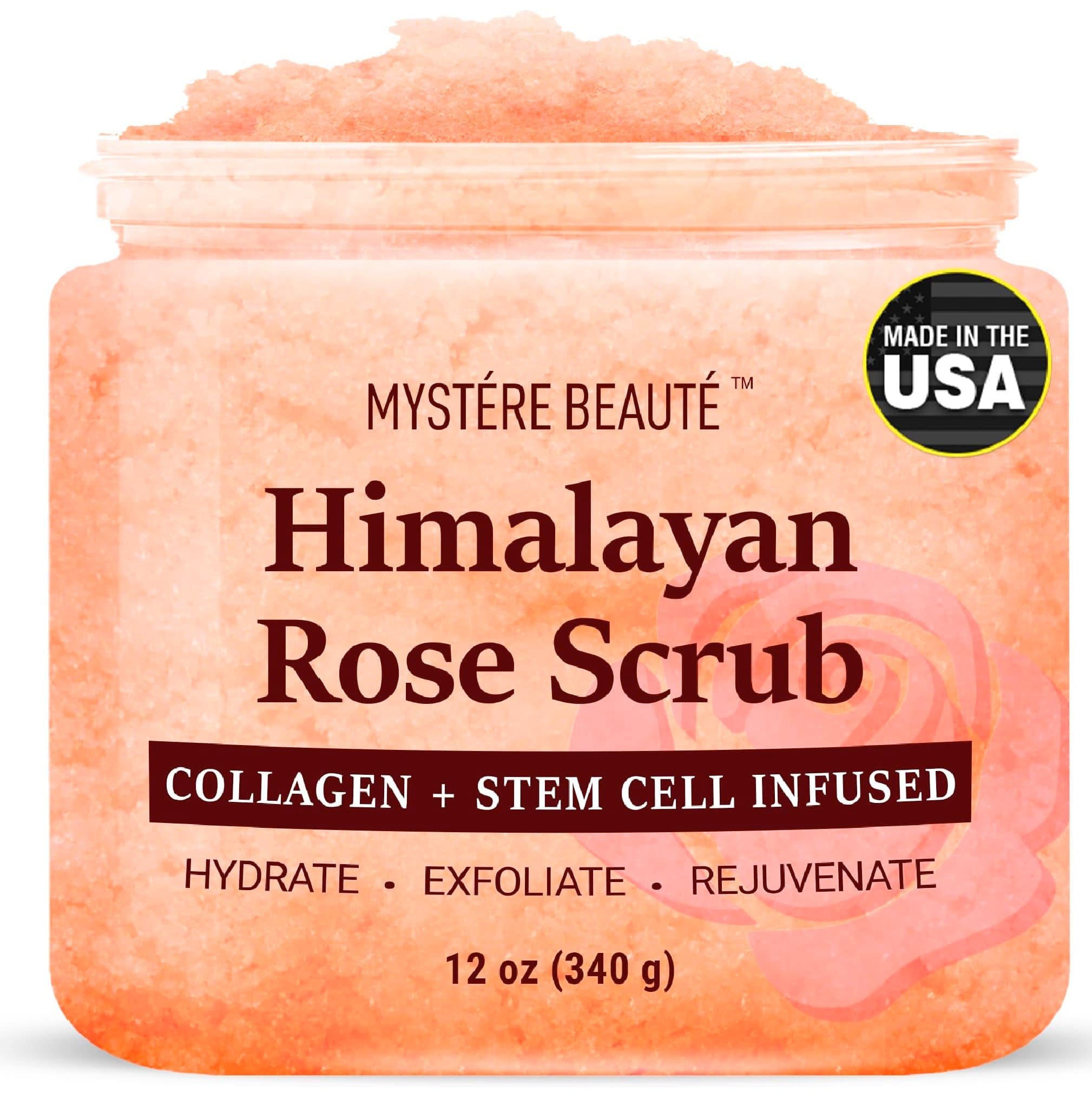 Himalayan Salt Body Scrub with Collagen & Rose Oil (12 oz) - Exfoliating Scrub for Cellulite, Acne, Scars & Stretch Marks - Deep Cleansing & Moisturizing - Natural Skin Care Gift
