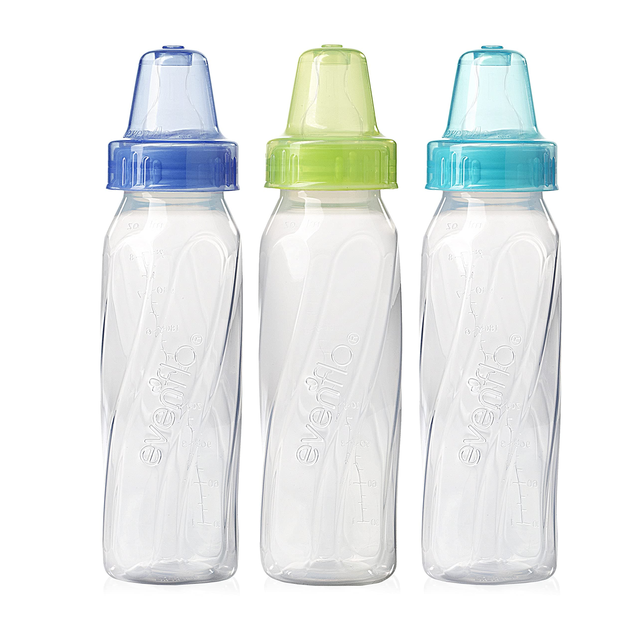 Feeding Classic Clear Plastic Standard Neck Bottles for Baby, Infant and Newborn - Pink/Lavender/Teal or Green/Blue/Teal (COLORS MAY VARY), 8 Ounce (Pack of 3)