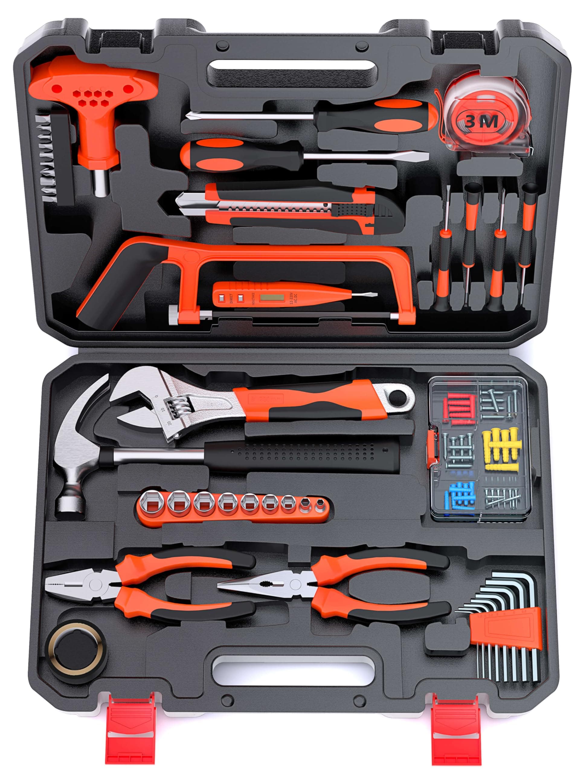 IMAXBOSHome Tool Kit 66-Pcs - A Complete Set of Essential Hand Tools for Household use.This Repair Toolkit Contains，ratcheting Screwdriver, hex Key, Wrench, Pliers Set, Socket Set,and Hand Saw.