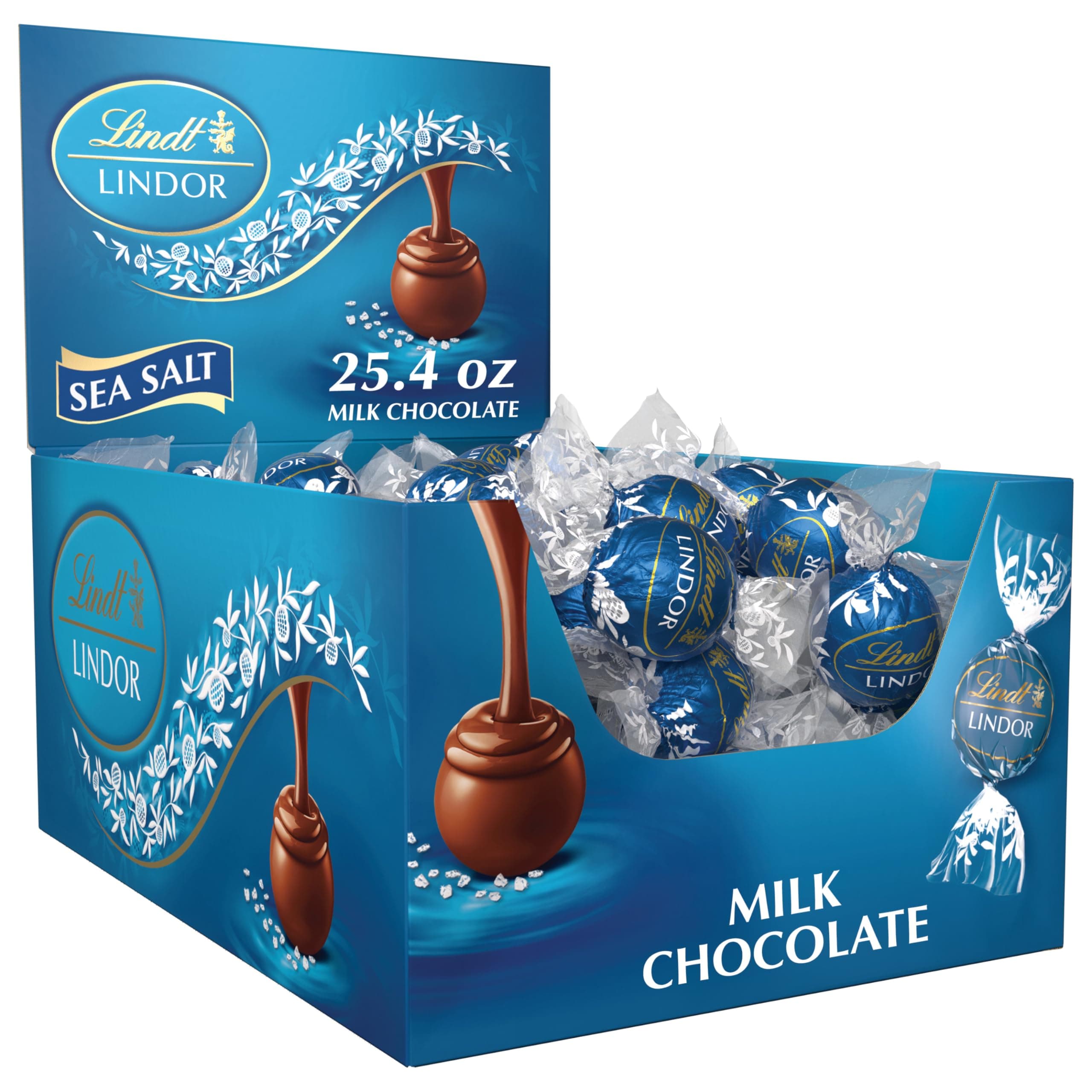 Lindt LINDOR Sea Salt Milk Chocolate Truffles, Kosher, 60 Count Box, 25.4 Ounce
