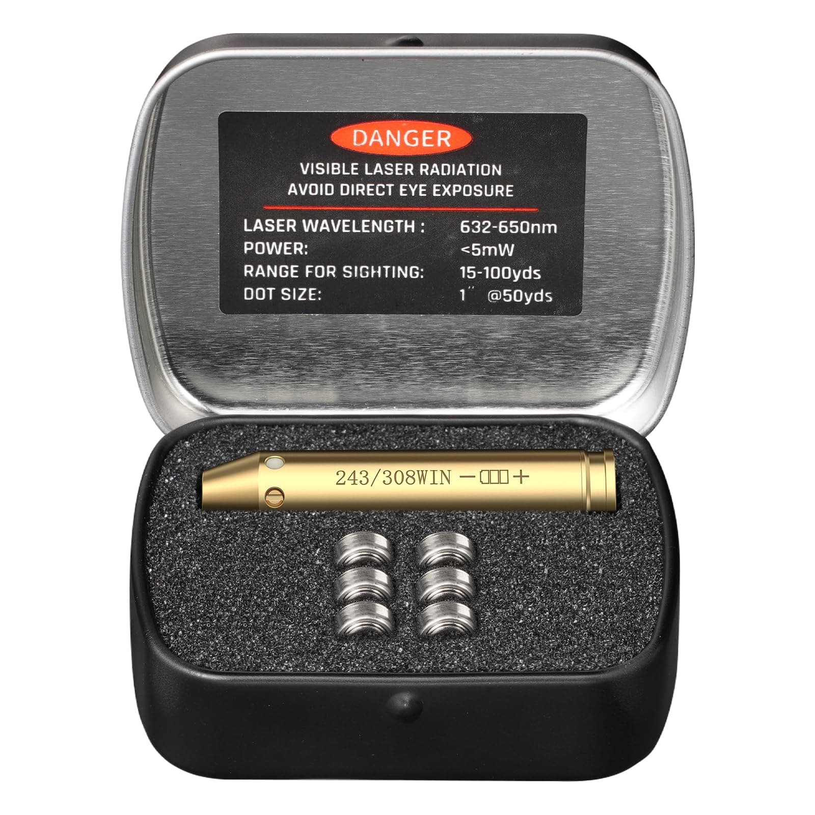 EZshoot Bore Sight Laser 9mm/223 5.56mm/243 308/12-Gauge Red Laser Boresighter with Portable Tin Case and Extra Batteries