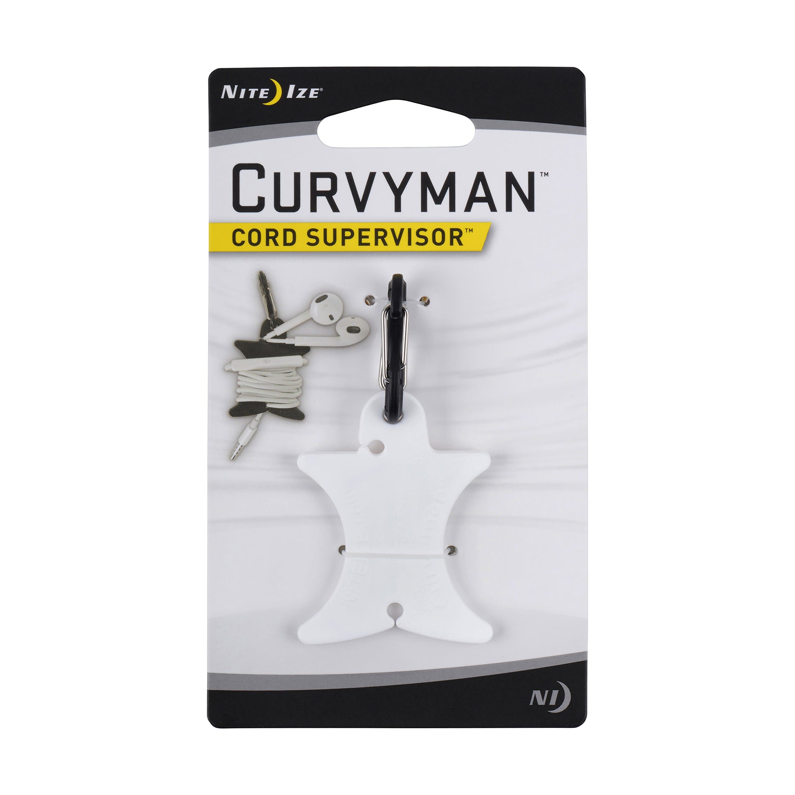 Nite Ize Curvyman Cord Supervisor Earbud Organizer, Headphone Cord Wrap - Compact, Durable, and Lightweight, White