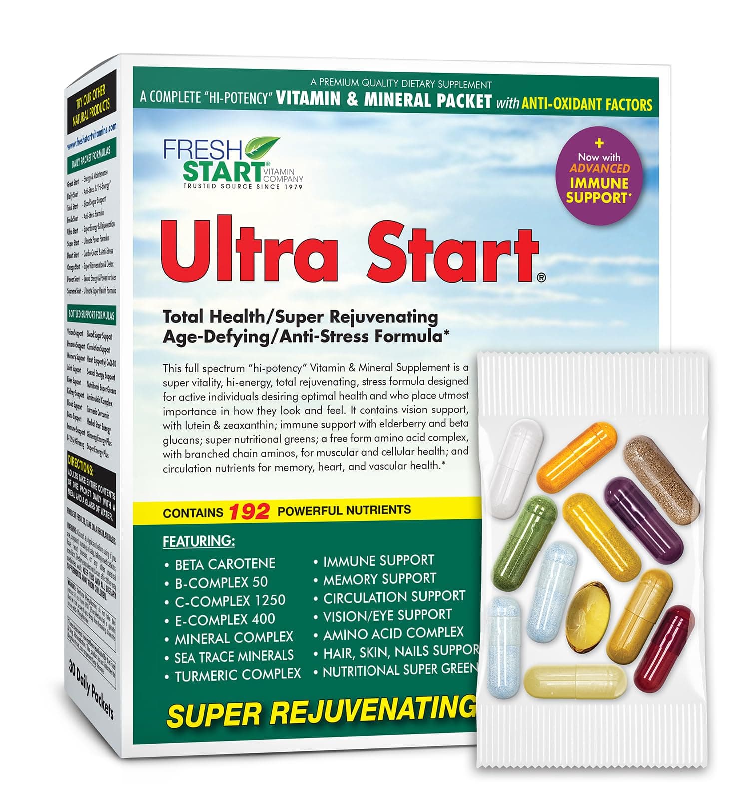 Ultra Start All-in-One Daily Multivitamin Pack | Anti-Aging, Stress & Immune Support | Turmeric, Panax Ginseng, Functional Mushrooms, Beta Glucans, Elderberry & Organic Super Greens | 30-Day Supply