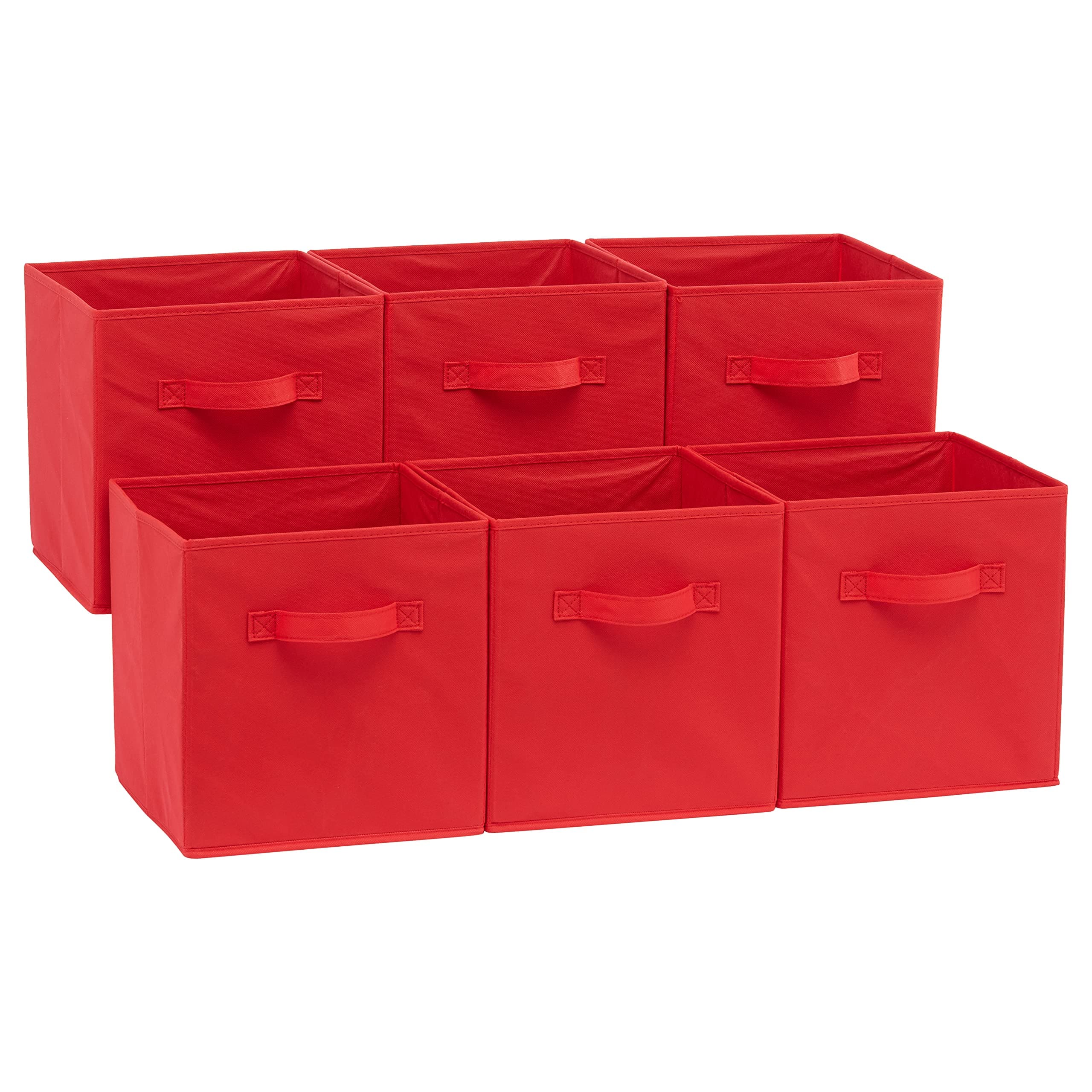 Amazon Basics Collapsible Fabric Storage Bins with Handles, Cube Organizer, Home Organization, 10.5"x10.5"x11", Red, 6-Pack