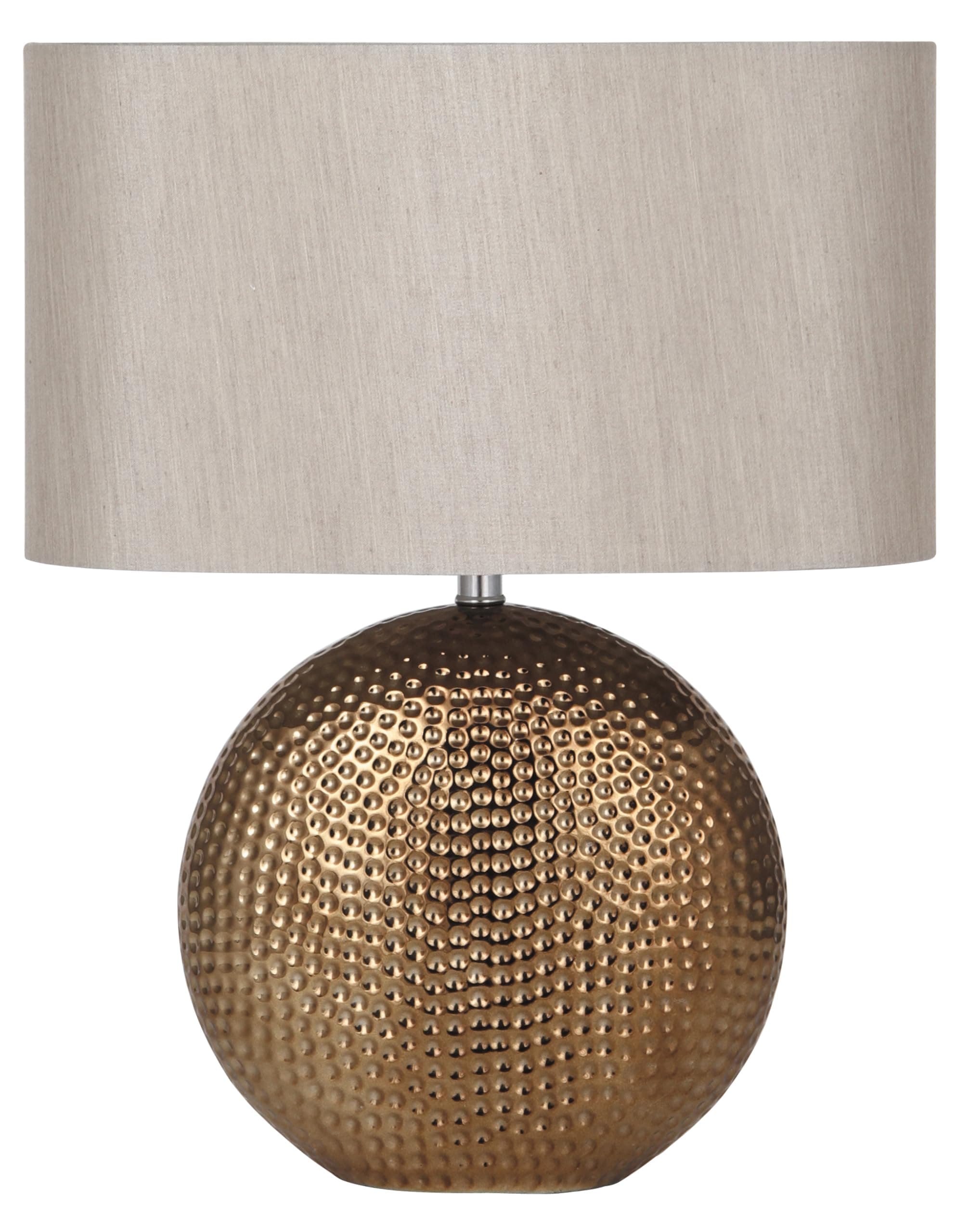 Pacific LifestyleBronze Dot Textured Ceramic Table Lamp | Art Deco Hammered Ceramic Lamp | Standard Living Room Lamps Complete with Oval Shade