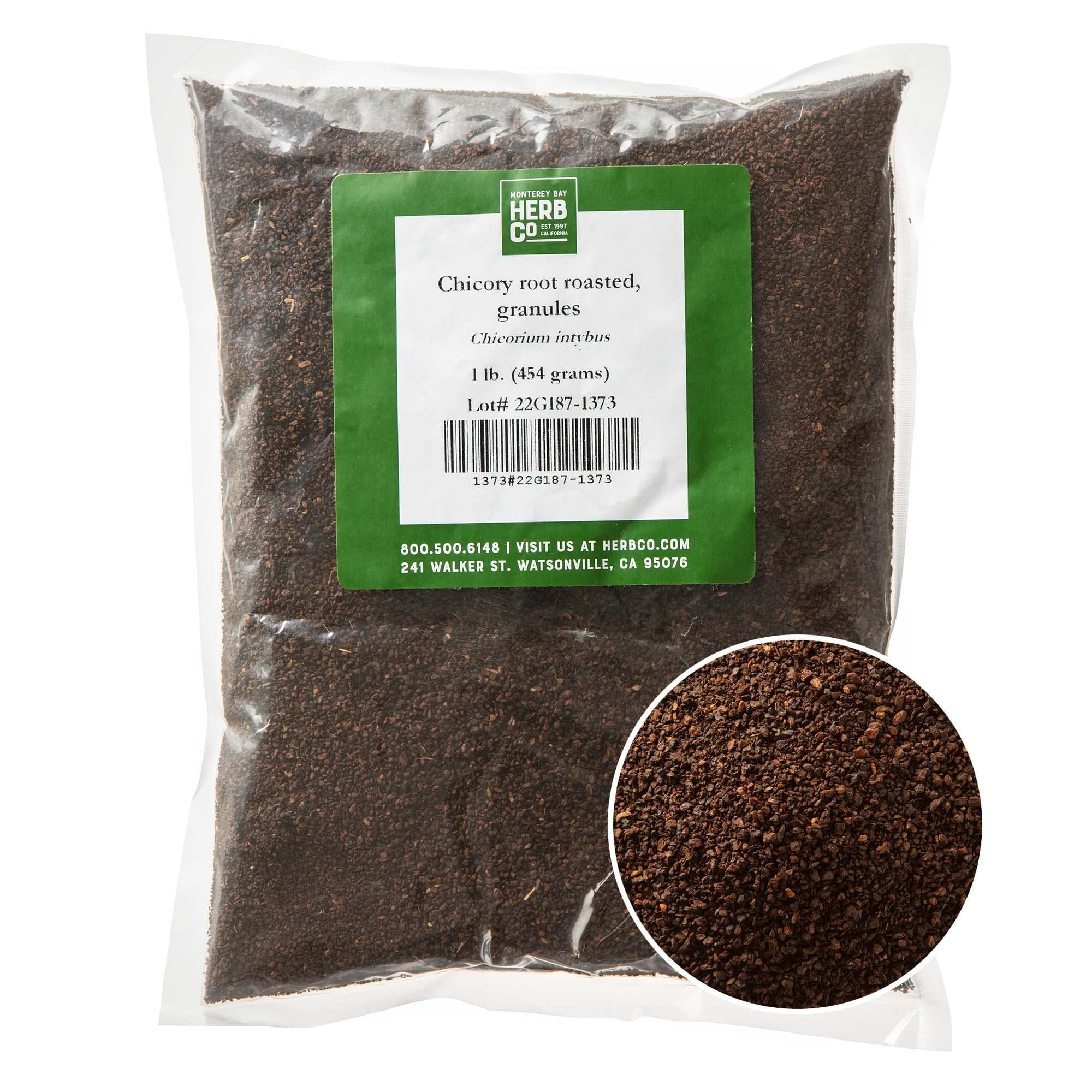 Organic Roasted Chicory Root Granules, by Herb Co, Cichorium Intybus, Caffeine-Free, Kosher, 1 lb