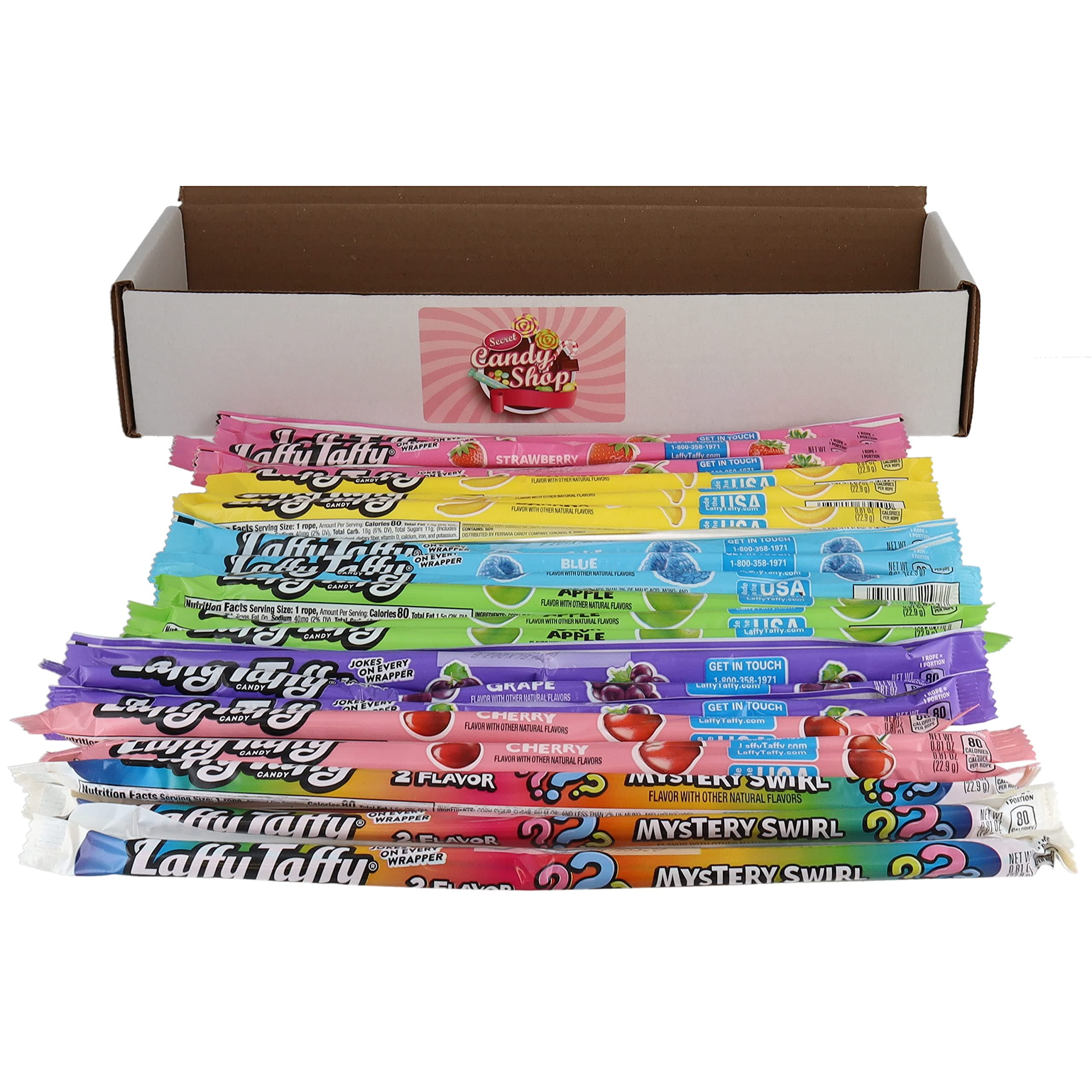 SECRET CANDY SHOPLaffy Taffy Ropes Variety Pack of 7 Flavors (3 of each flavor, Total of 21)