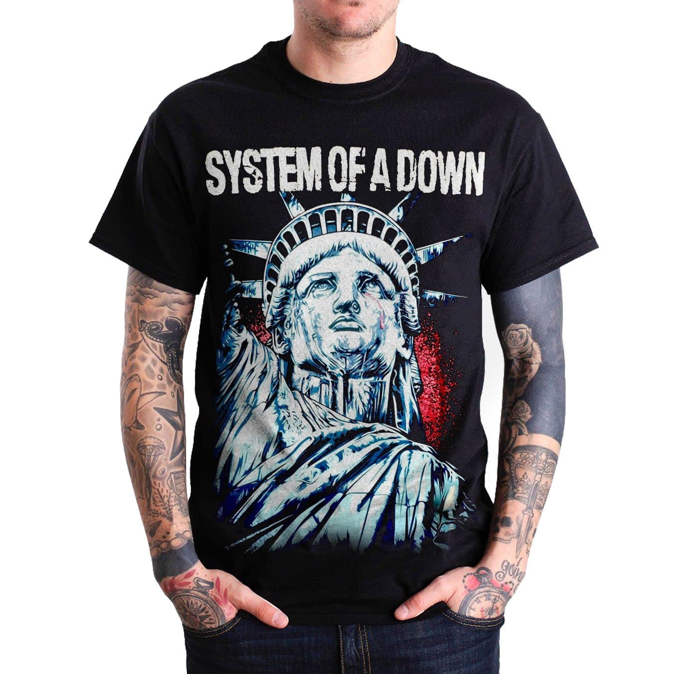 System of a Down SAD STATUE Sketched Graphic Mens Black T Shirt