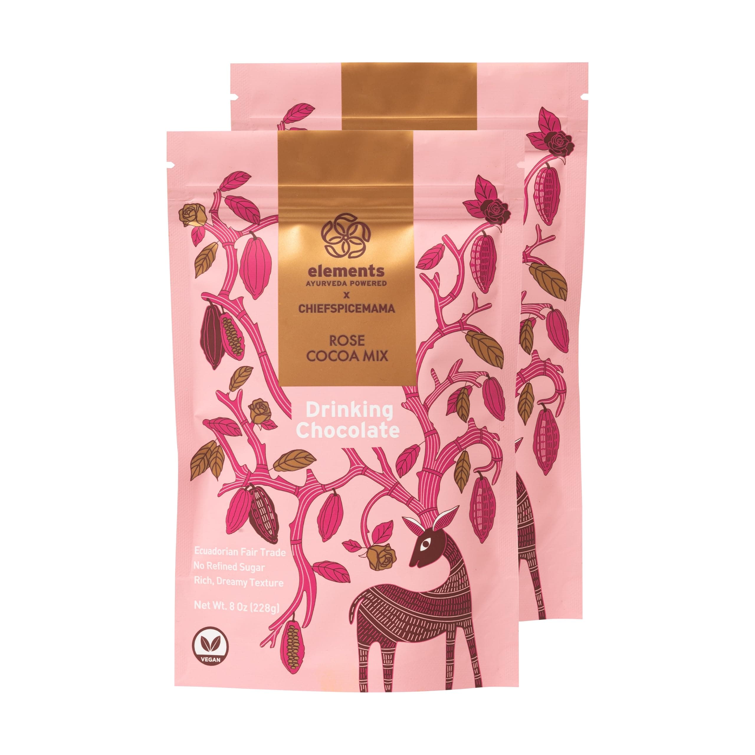 Elements Truffles Rose Cocoa Hot Chocolate Powder Mix 456g | No Added Sugar, Rich & Dreamy Texture | Enriched with Cocoa, Coconut Palm Sugar | Ideal for Hot or Cold Milk & Desserts (Pack of 2)