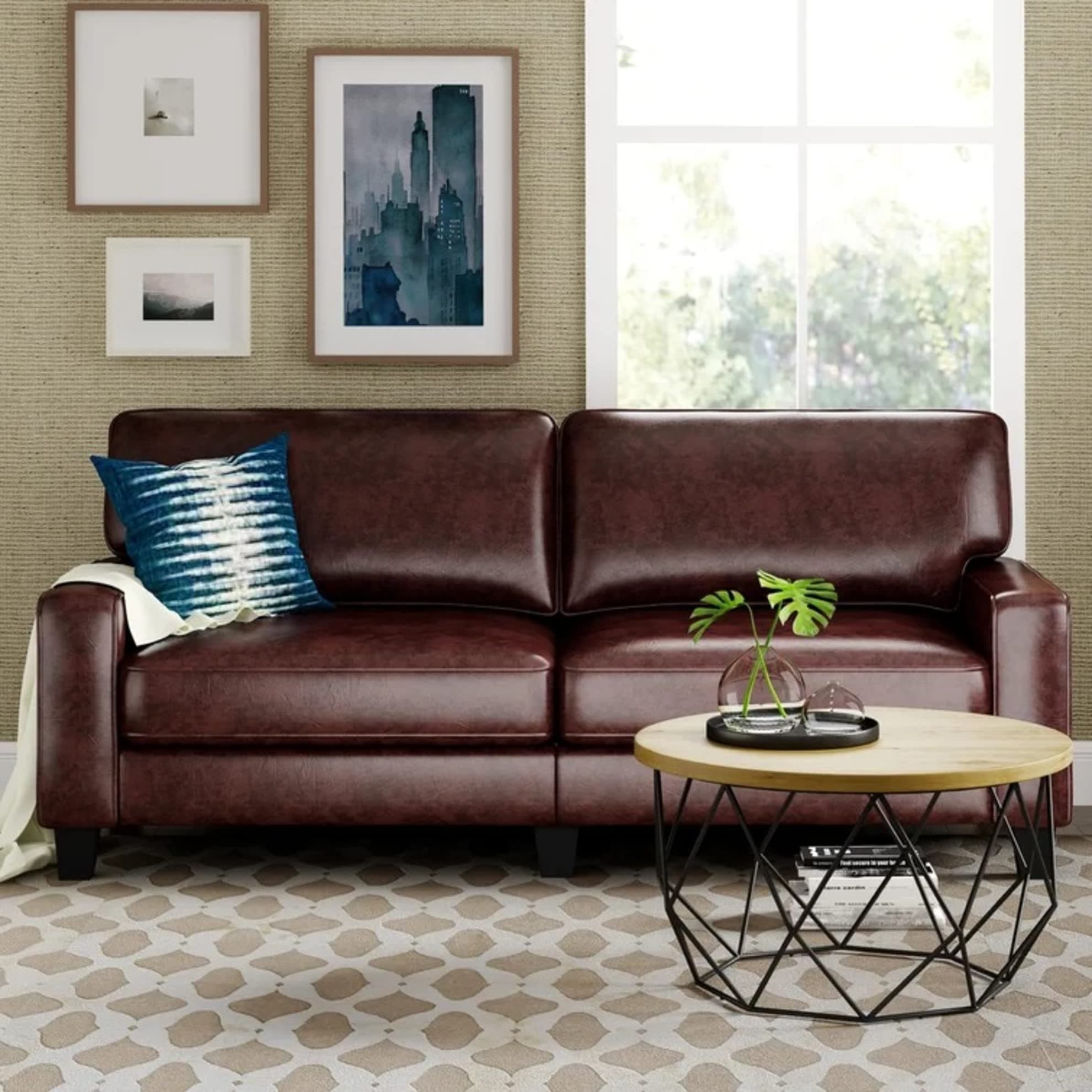 Homeify Nirvan Wooden 3 Seater Letherette Sofa Set for Living Room (Letherette,Dark Brown)