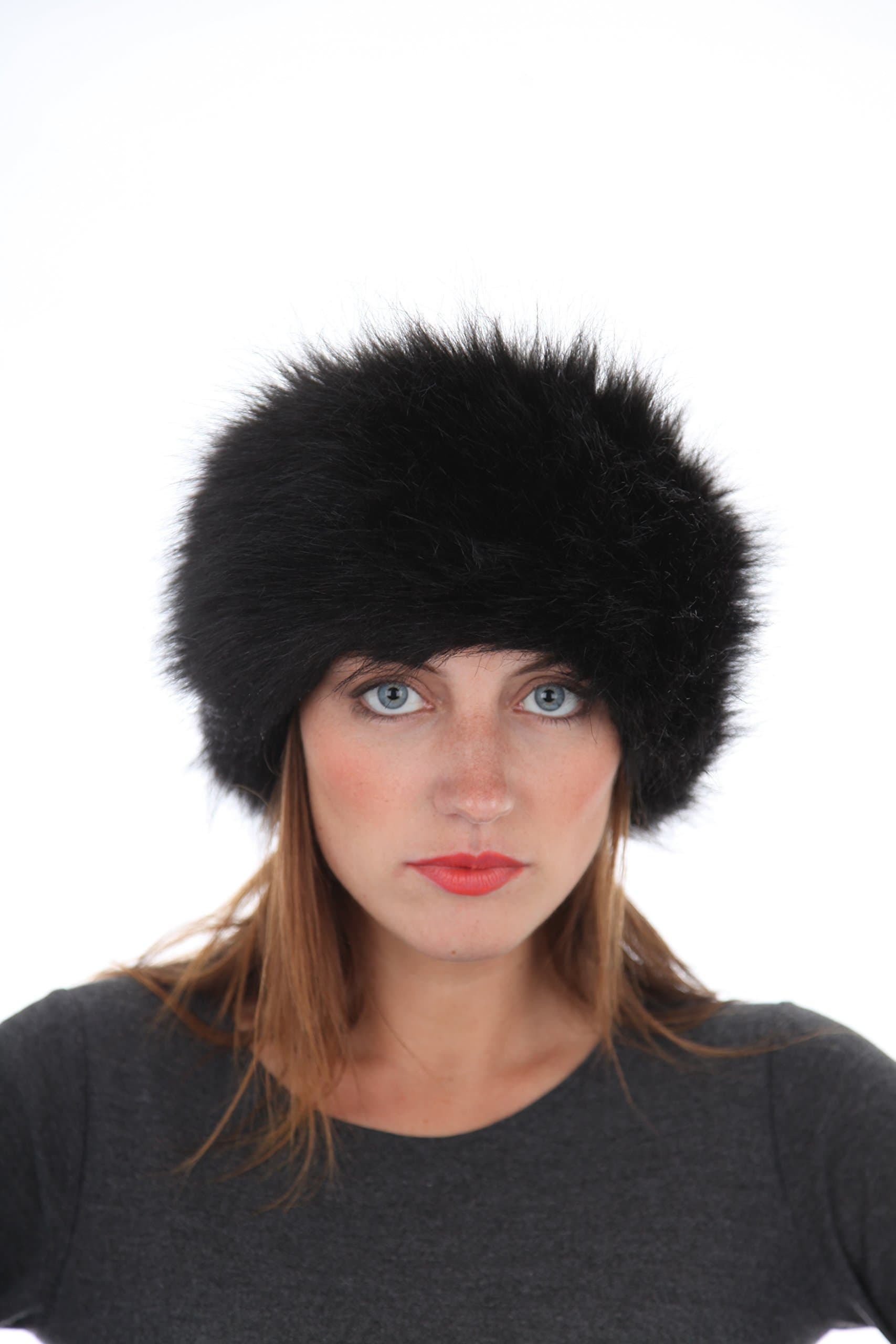 SatsumaUSA Ladies Russian Style Black Faux Fur Headband One Size