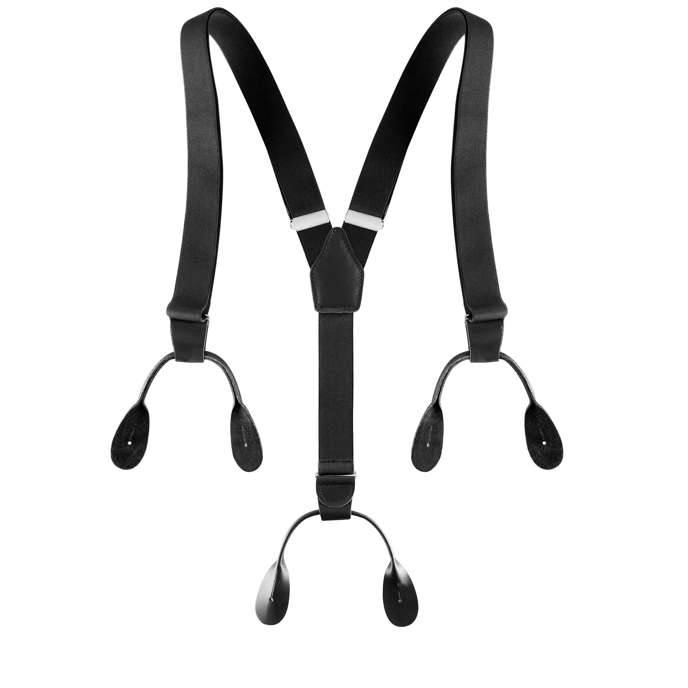 Mens Elastic Adjustable Button End Suspenders Y-Back Solid Color Trouser Braces