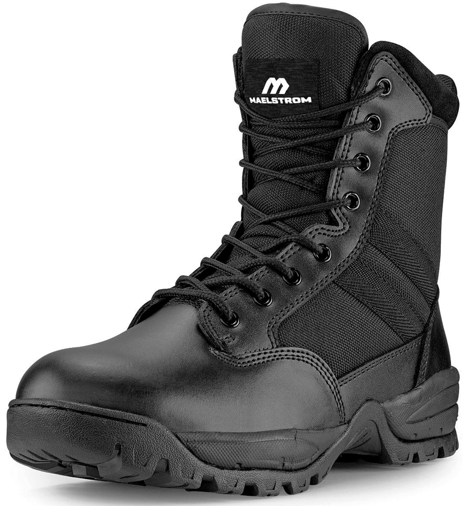 Men's Tactical Work Boots with Side Zipper – Lightweight Leather Military Style, Comfortable, Durable and Breathable for Outdoors