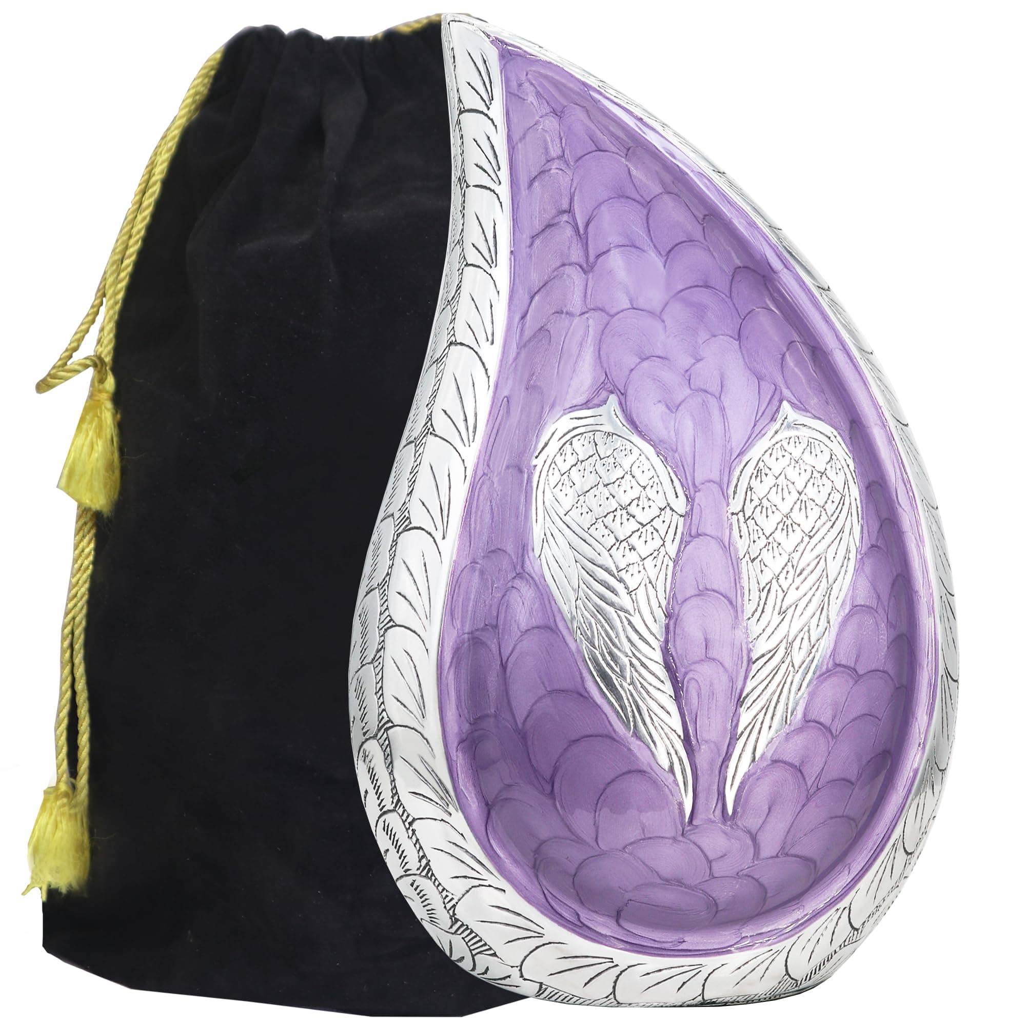 Cremation Urns for Human Ashes Adult Female & Male, Tear Drop Urn for Ashes for Women & Man, Hand Engraved Angel Wings Urns, Funeral Decorative Urn for Burial, Purple - Large Teardrop
