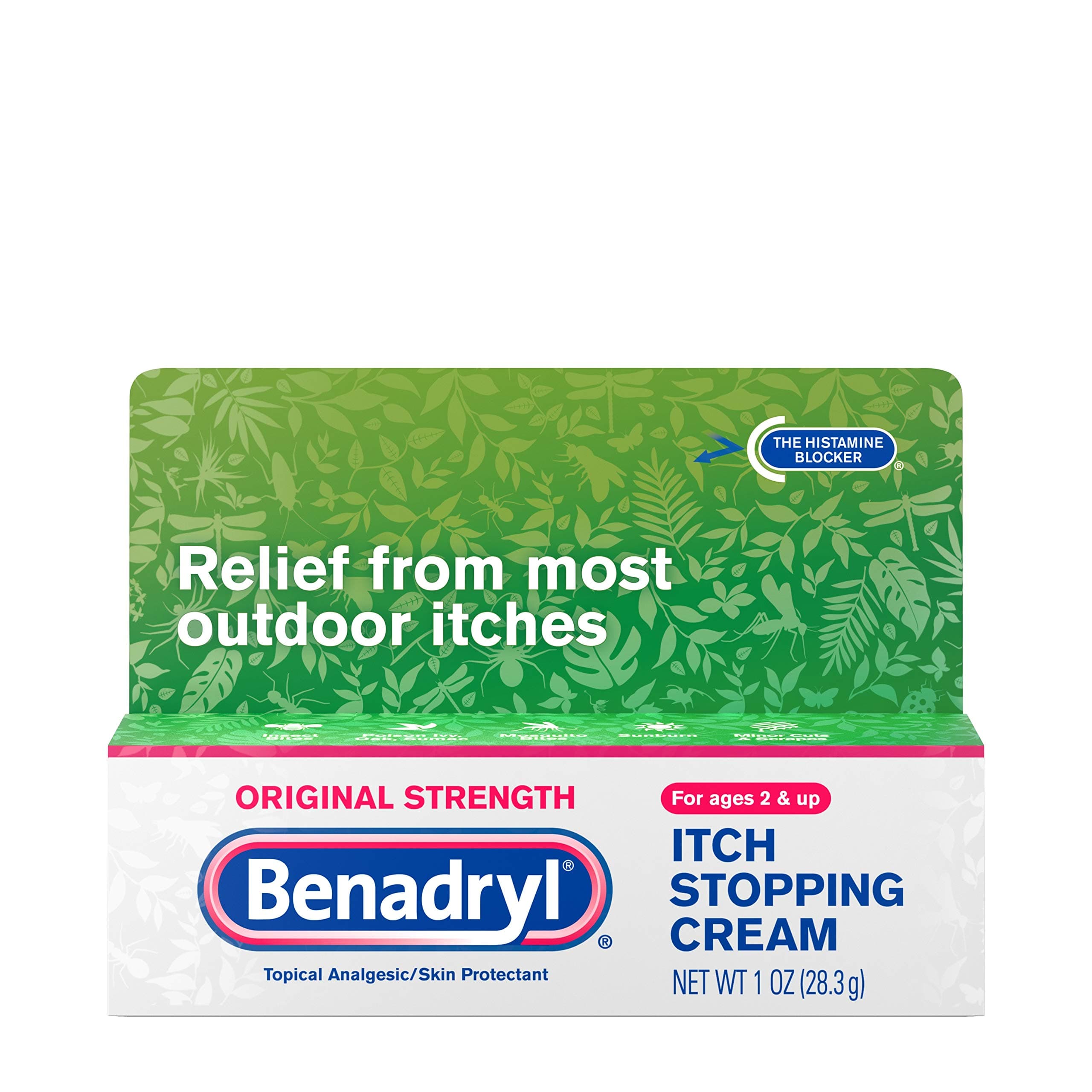 Benadryl Original Strength Itch Stopping Anti-Itch Cream with Histamine Blocker, Diphenhydramine HCl Topical Analgesic & Zinc Acetate Skin Protectant, Relief from Most Outdoor Itches, 1 oz