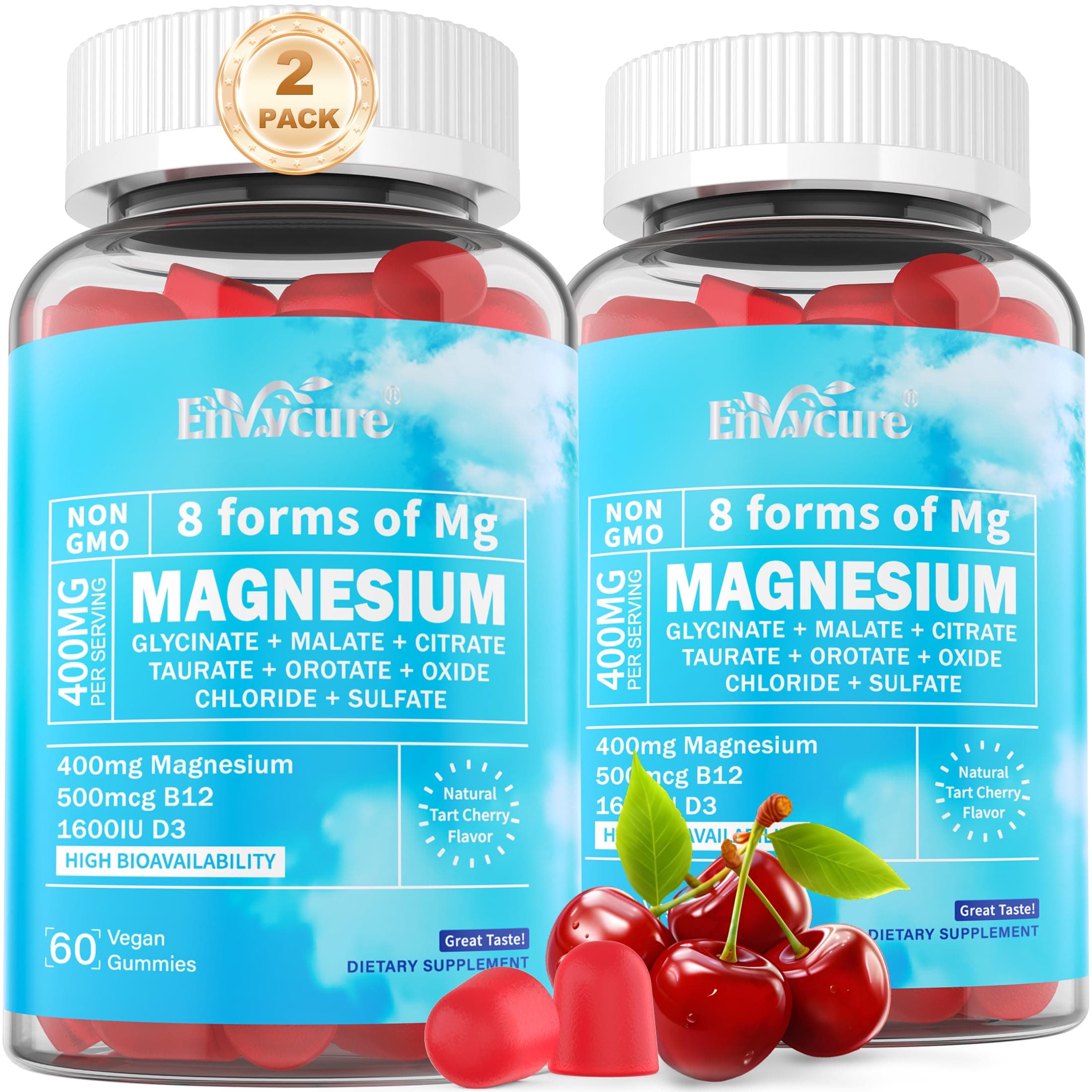 Magnesium Complex Gummies 400mg | as 8 Forms of Magnesium Glycinate, Malate, Citrate, Taurate, Oxide & More | w/Ashwagandha Extract, D3 & B12 Supports for Calm, Zzz, Mood, Muscle Cramp - Vegan 120Cts
