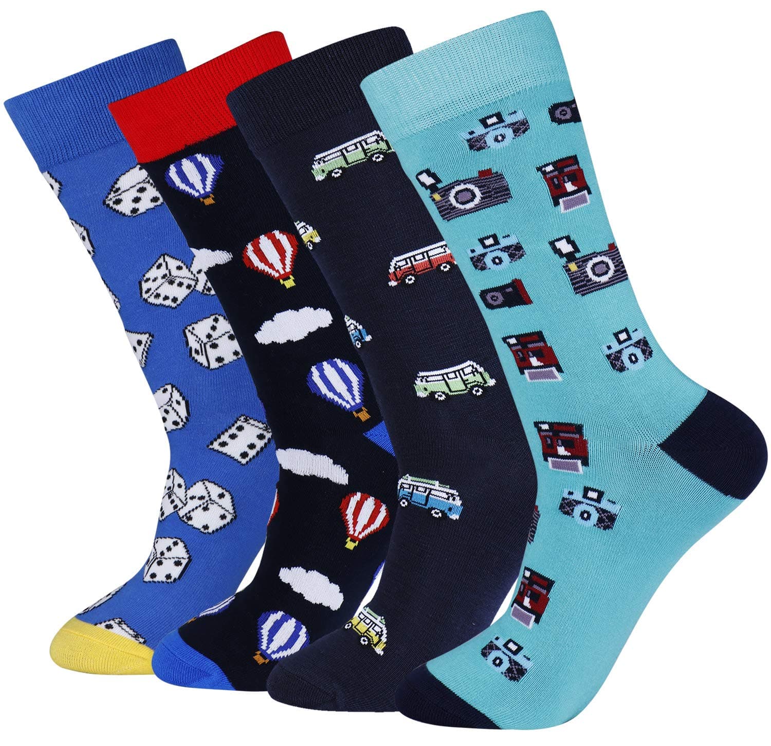 xiaomaizi Men's Fun Balloon Funky Camera Casual Colorful Modern Pattern Dress Crew Socks Size 9-12