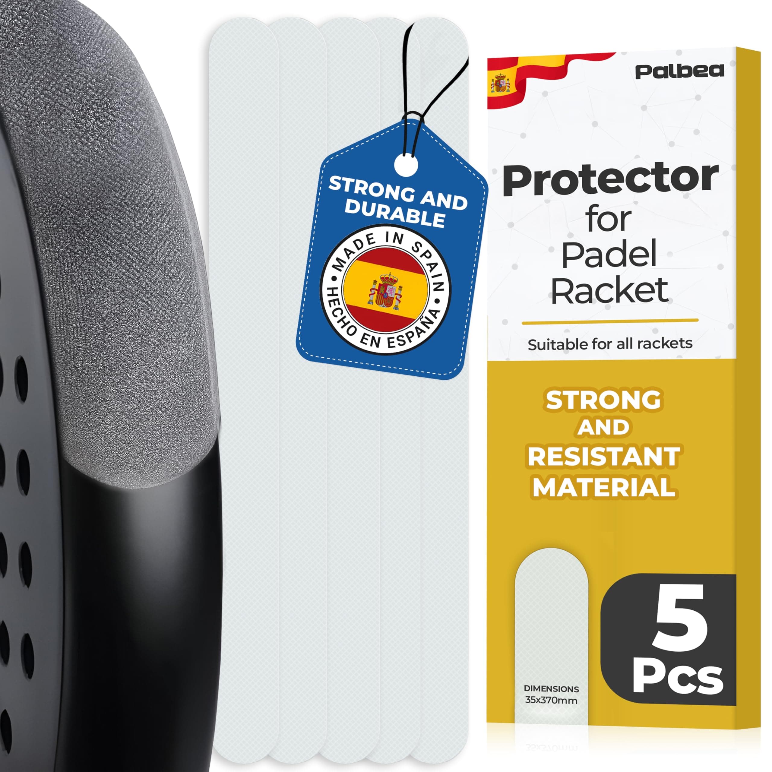 Palbea Transparent Padel Racket Protector - Pack of 1/2/3/5 - Rough & Lightweight Padel Racquet Head Protection. Durable & Easy to Replace - Dimensions 35x370mm