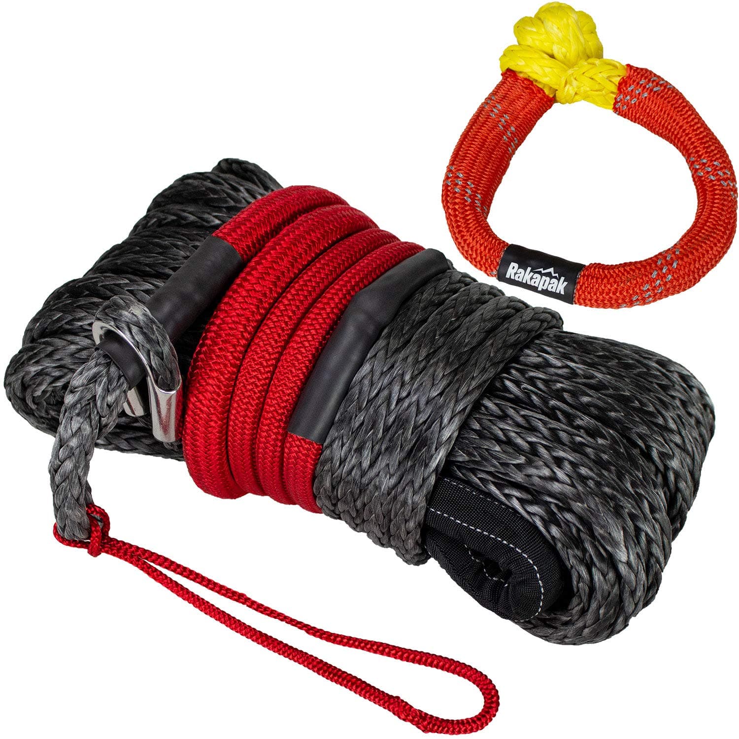 Marketfleet Rakapak 100 Foot 22,000 Pound Break Weight Winch Line and 31,000 Pound Break Weight Soft Shackle Rope with Abrasion Sleeves