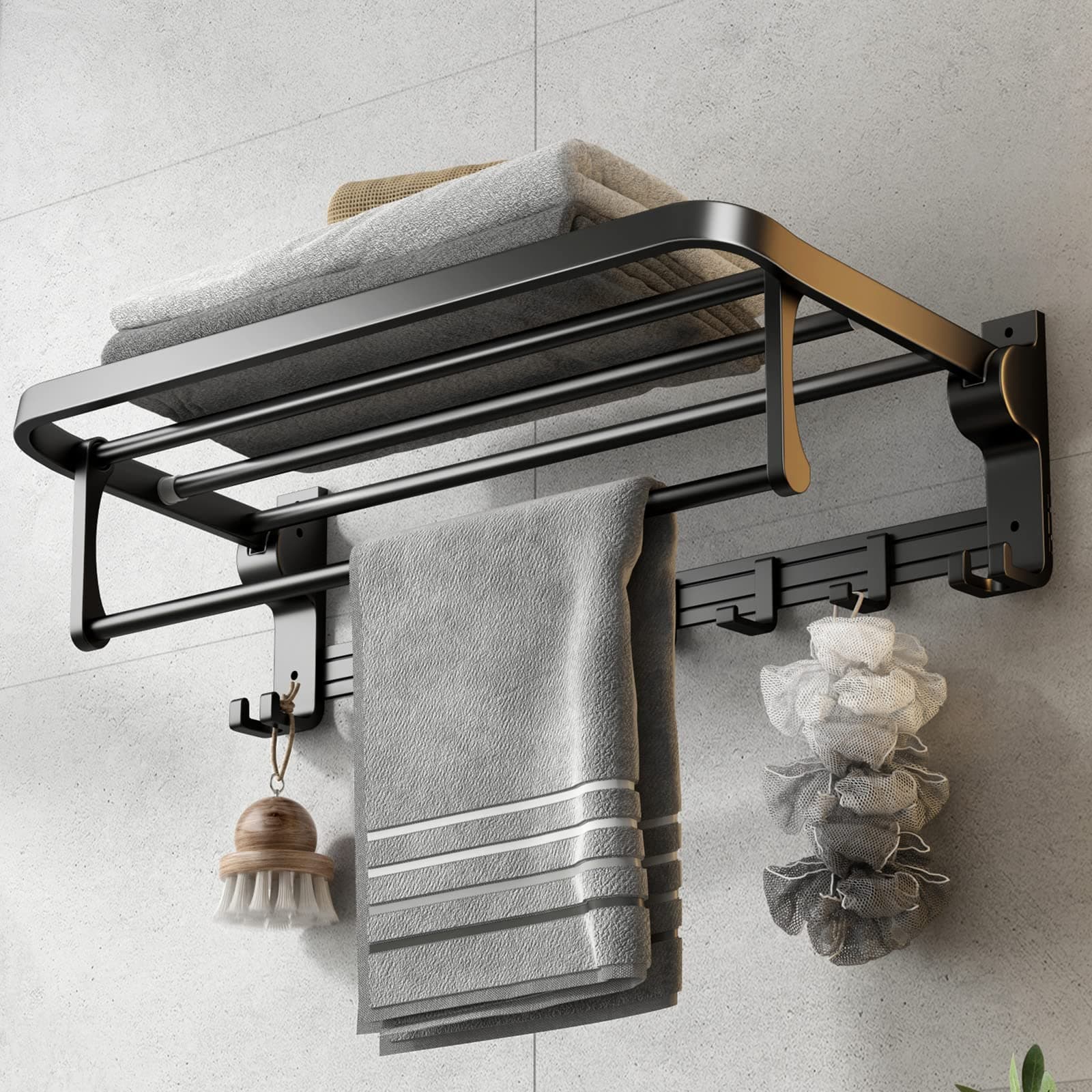 VOLPONE 24 Inch Towel Rack with Towel Bar Holder Foldable Towel Shelf with Mo...