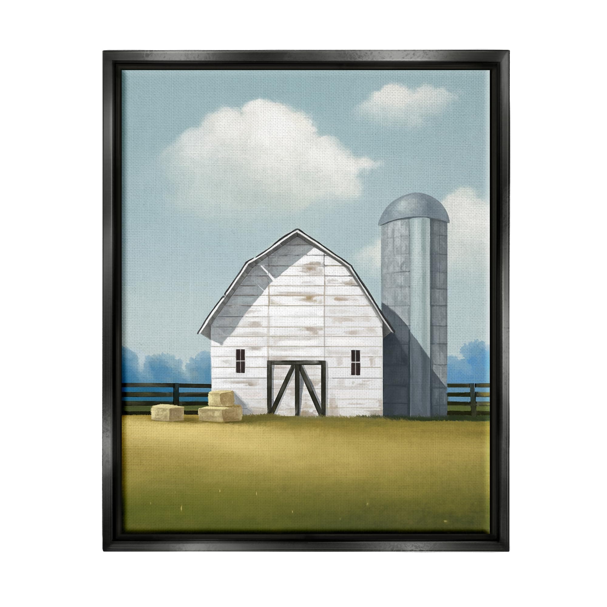 Stupell IndustriesWhite Barn with Hay Stacks Framed Floater Canvas Wall Art by Lucca Sheppard