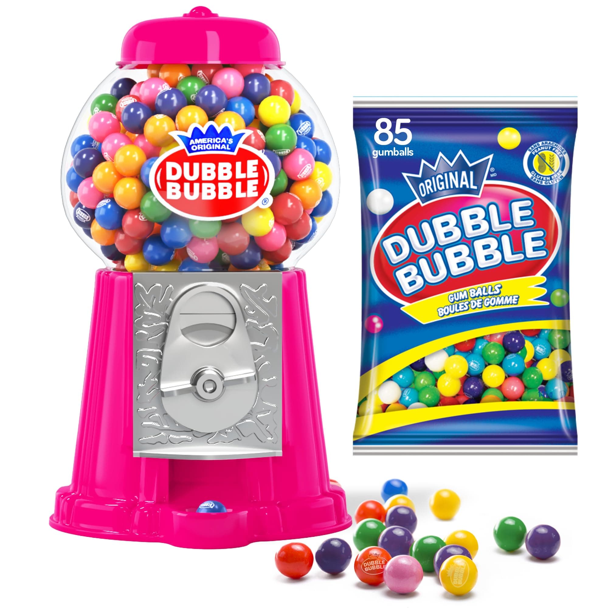 Playo 8.5" Coin-Operated Gumball Machine Bank with 85 Gumballs - Pink Candy Dispenser Toy for Kids