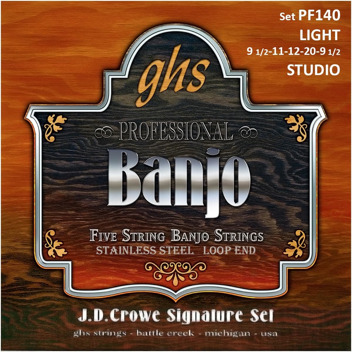 GHS Strings PF140 J.D. Crowe Signature Series (Studio), 5-String Stainless Steel Banjo Strings (.009 1/2-.020)