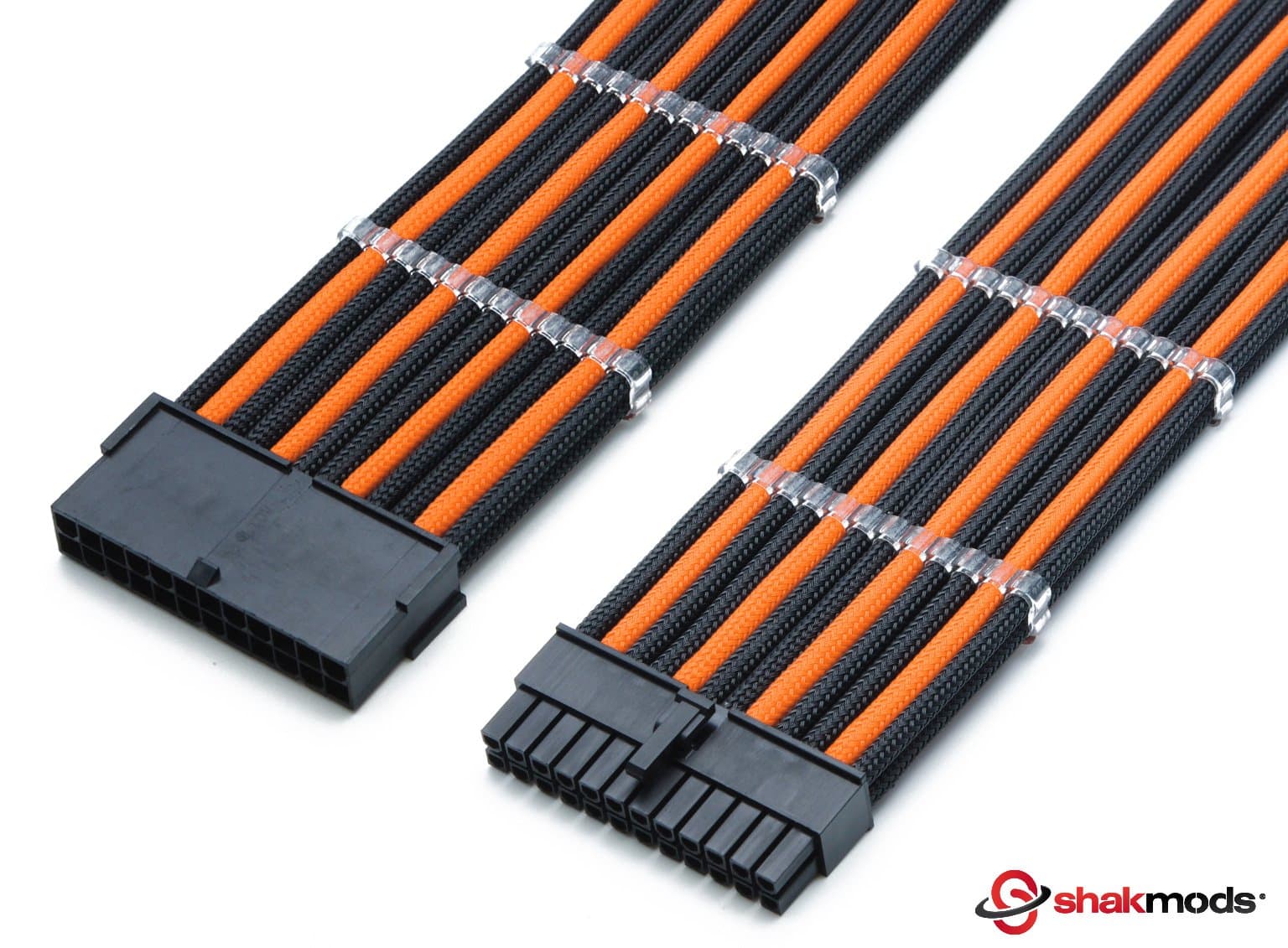 24 Pin ATX Motherboard Orange & Black Heatshrinkless Sleeved Extension Cable with 2 Free Cable Comb 30cm