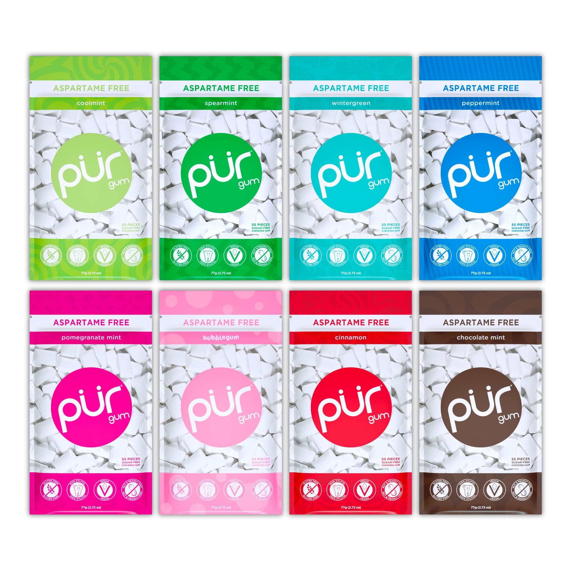 Aspartame Free Chewing Gum | 100% Xylitol | Natural Flavored Gum, Variety Pack, 55 Pieces (Pack of 8)