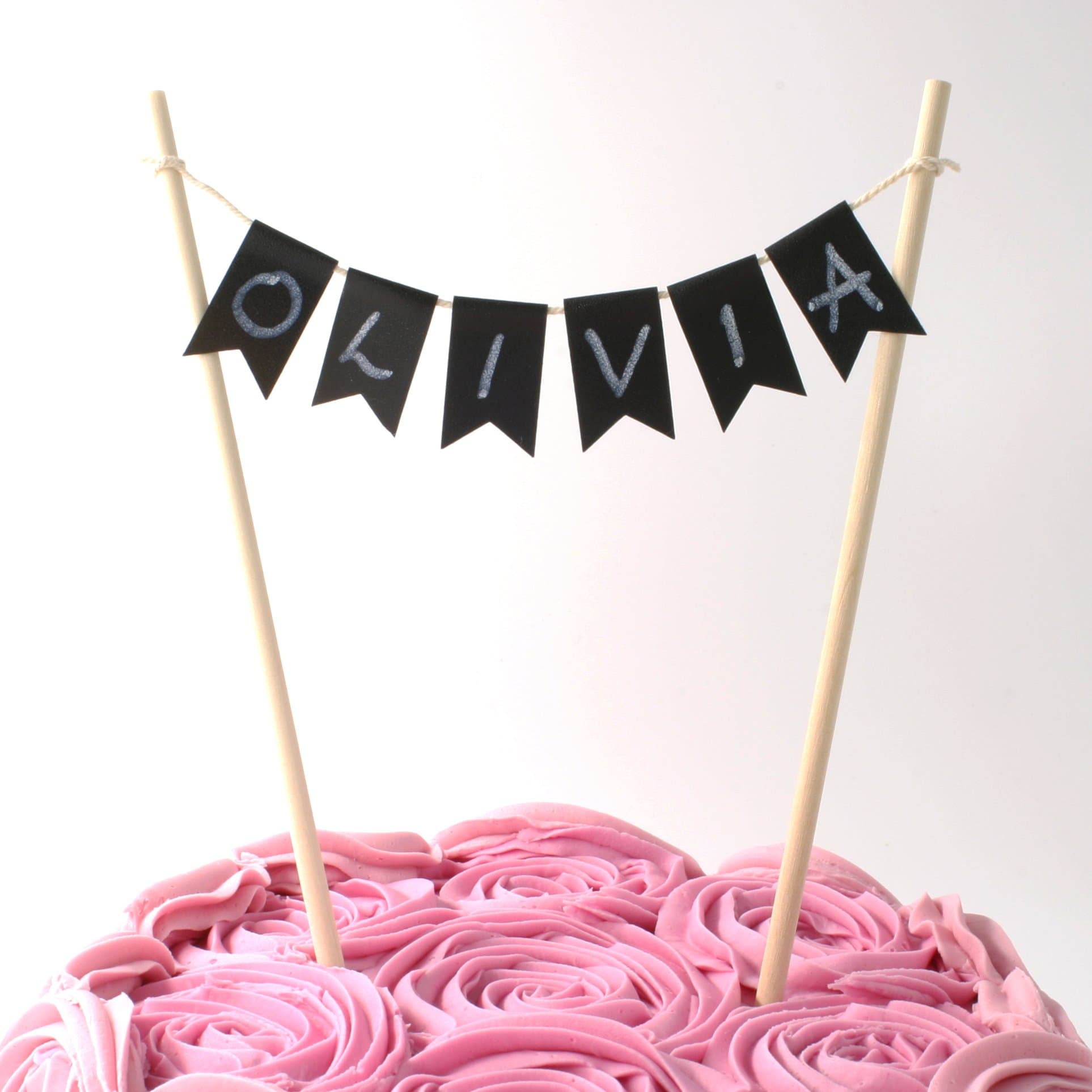 Cake Bunting Single Row kit for Wedding Cake Topper with Free Chalk Pen - 12 Swallowtail Shaped Vinyl Chalkboard Flag Bunting kit