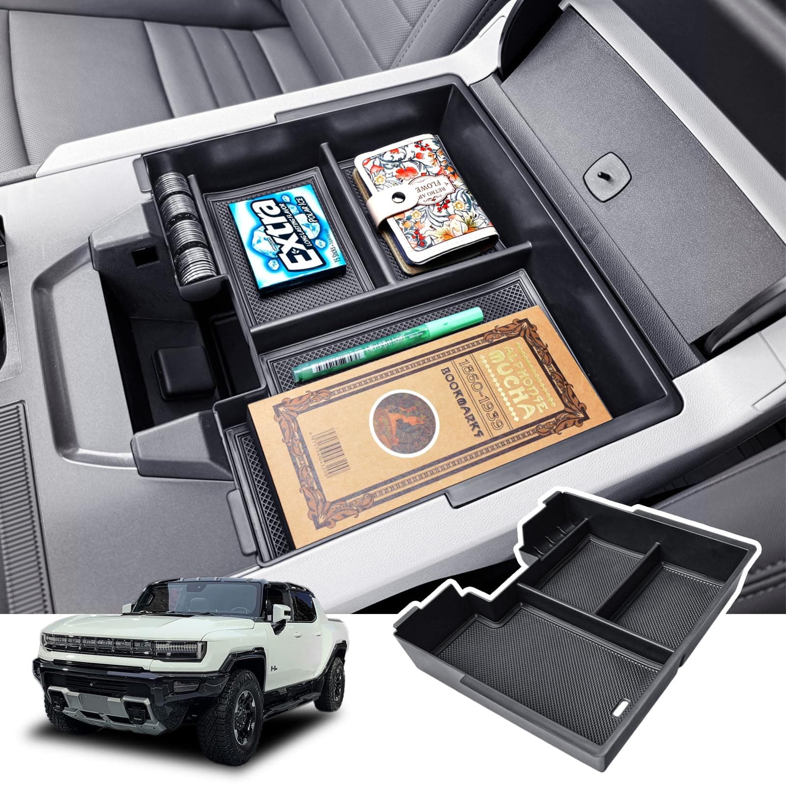 Center Console Organizer Tray Compatible with 2026 2025 2024 2023 2022 GMC Hummer EV Accessories, Armrest Tray For Hummer EV Insert Middle Console Dividers Secondary Storage Box