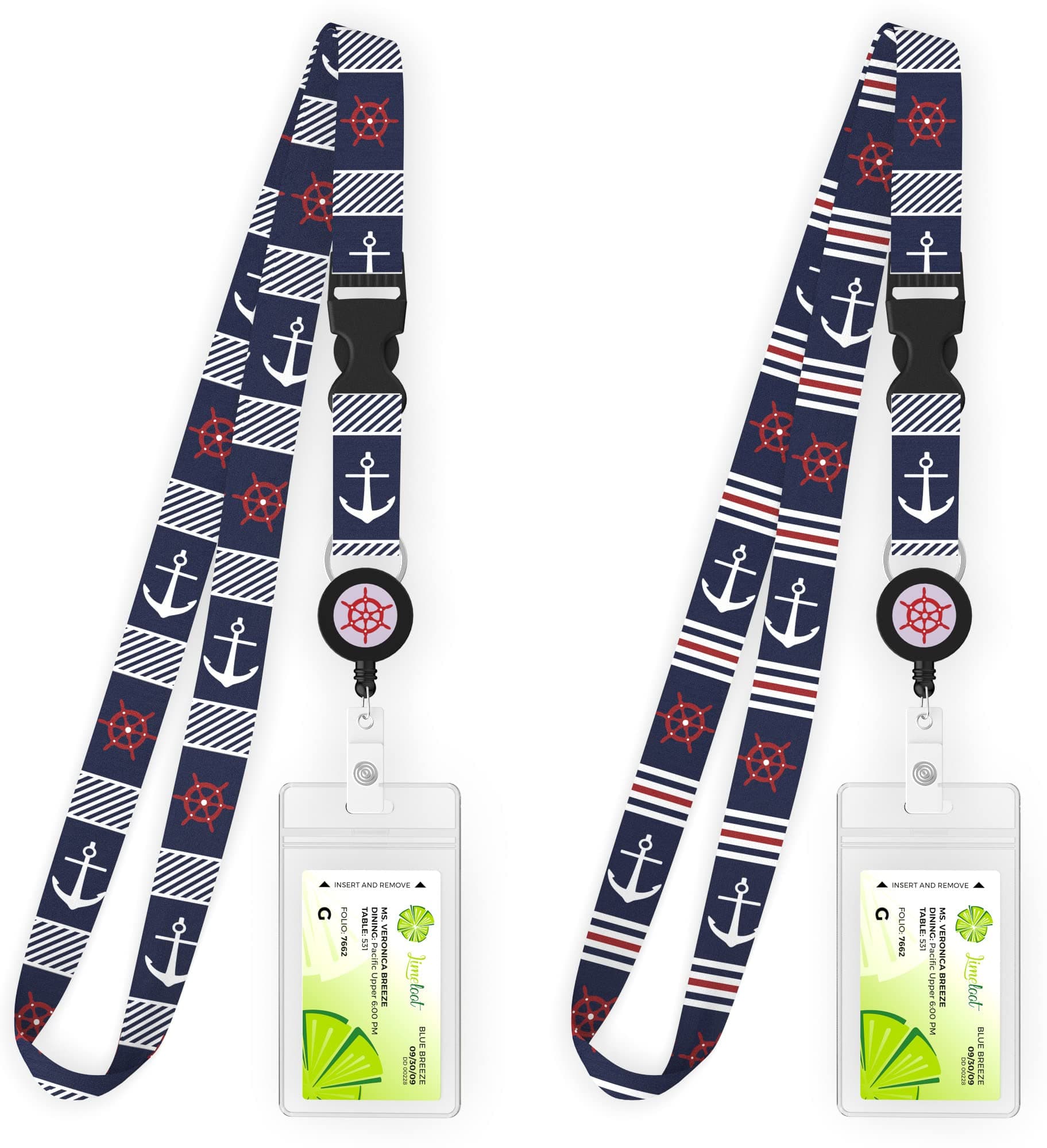 2-Pack Cruise Lanyard with Retractable Badge Reel, Waterproof Badge Holder, and Snap Buckle, Nautical Set