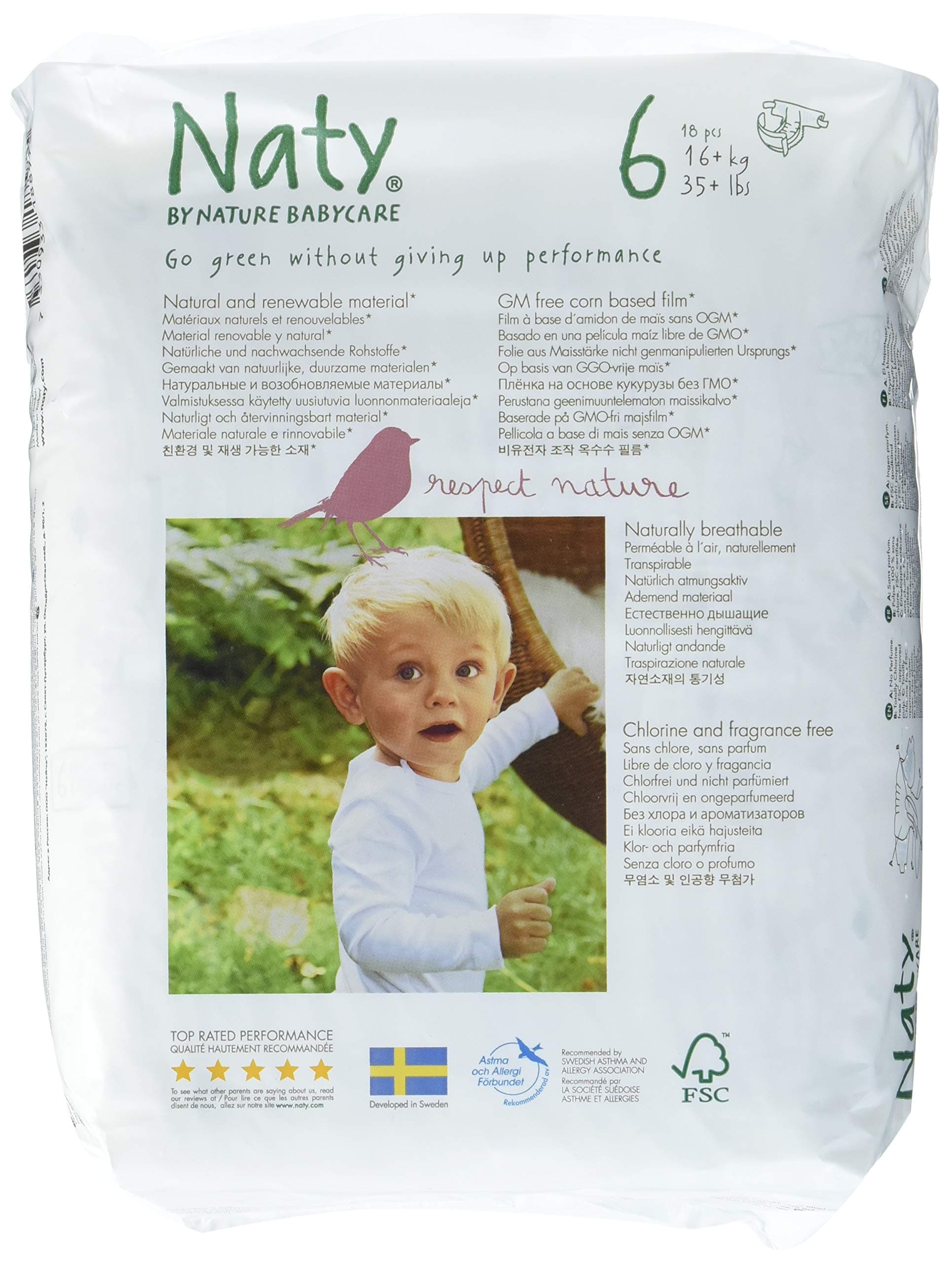 by Nature Babycare Eco-Friendly Premium Disposable Diapers for Sensitive Skin, Size 6, 4 Packs of 18 (72 Count) (Chemical, Chlorine, Perfume Free)