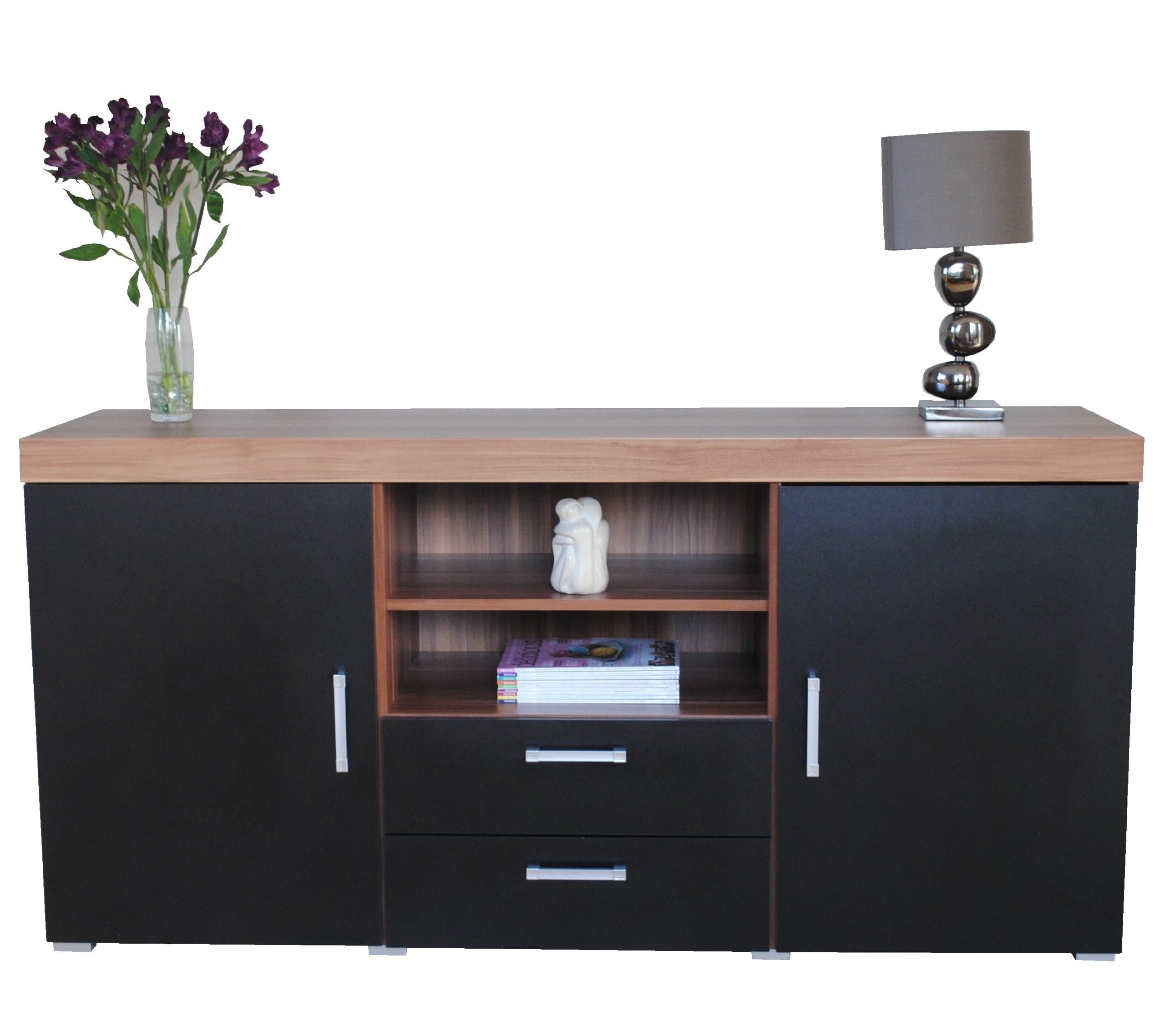 Sydney Black & Walnut Large 2 Door 2 Drawer Sideboard