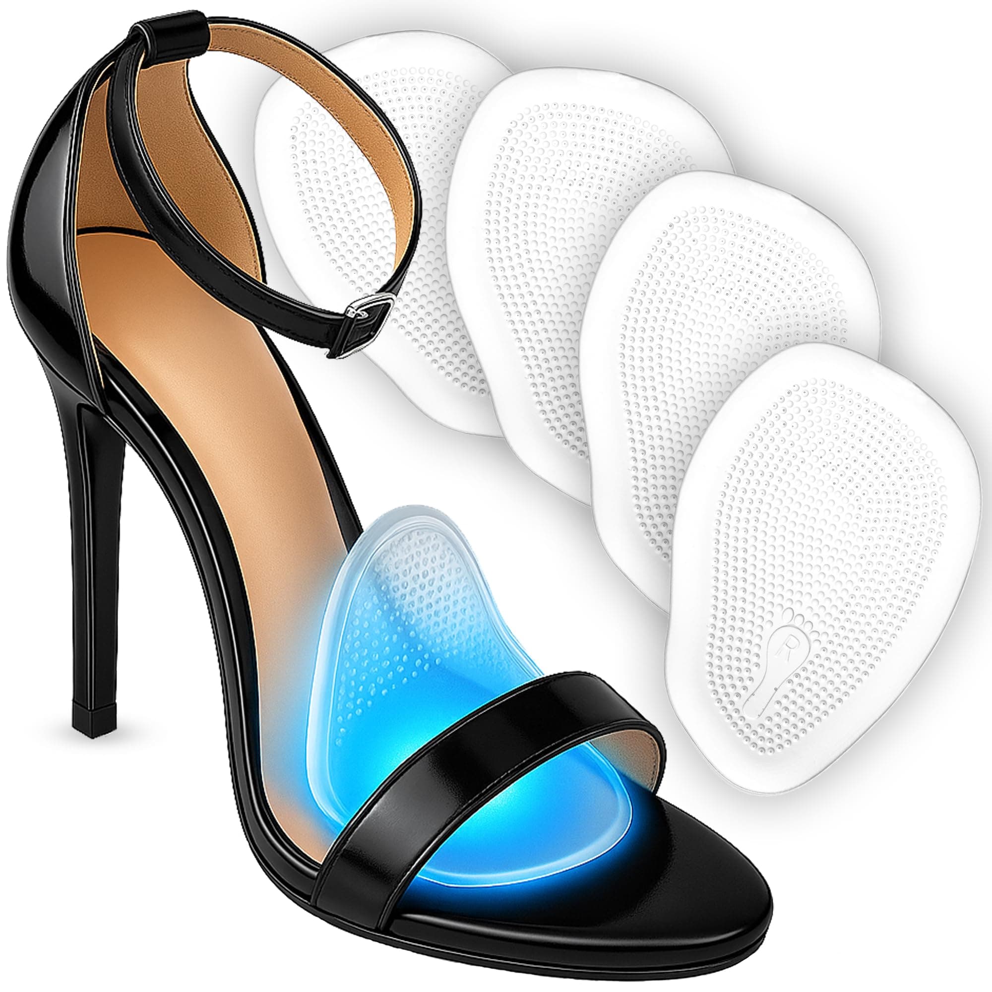 Metatarsal Pads for Women & Men (4 Pads) Ball of Foot Cushions, High Heel Cushion Foot Pads for Pain Relief & All Day Comfort, Anti Slip Heel Insert for Women, One Size Fits All (Clear)