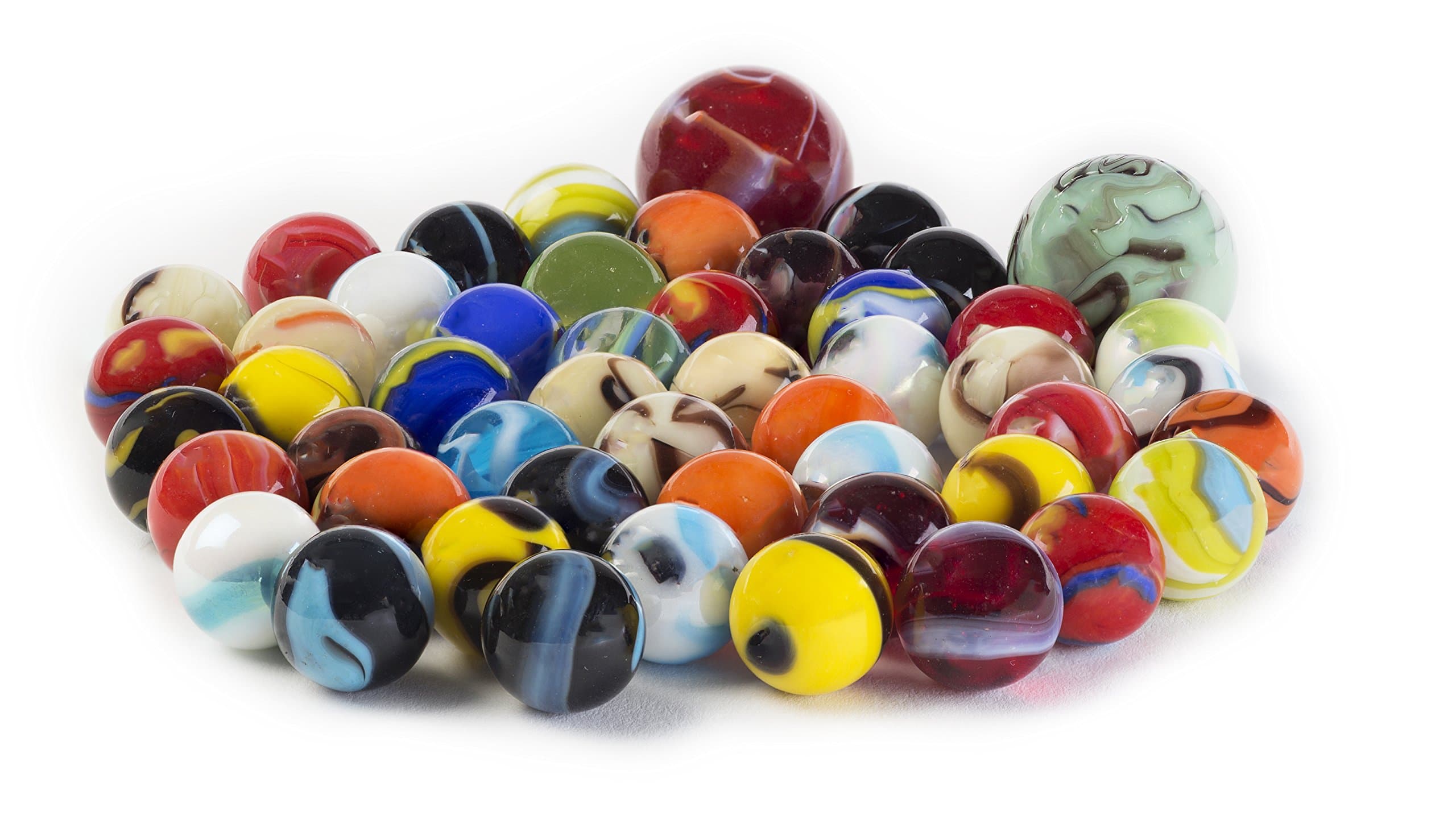 Ader Products Glass Marbles Bulk, Set of 50, (48 Players and 2 Shooters) Assorted Colors, Styles, and Finishes. Marble Games