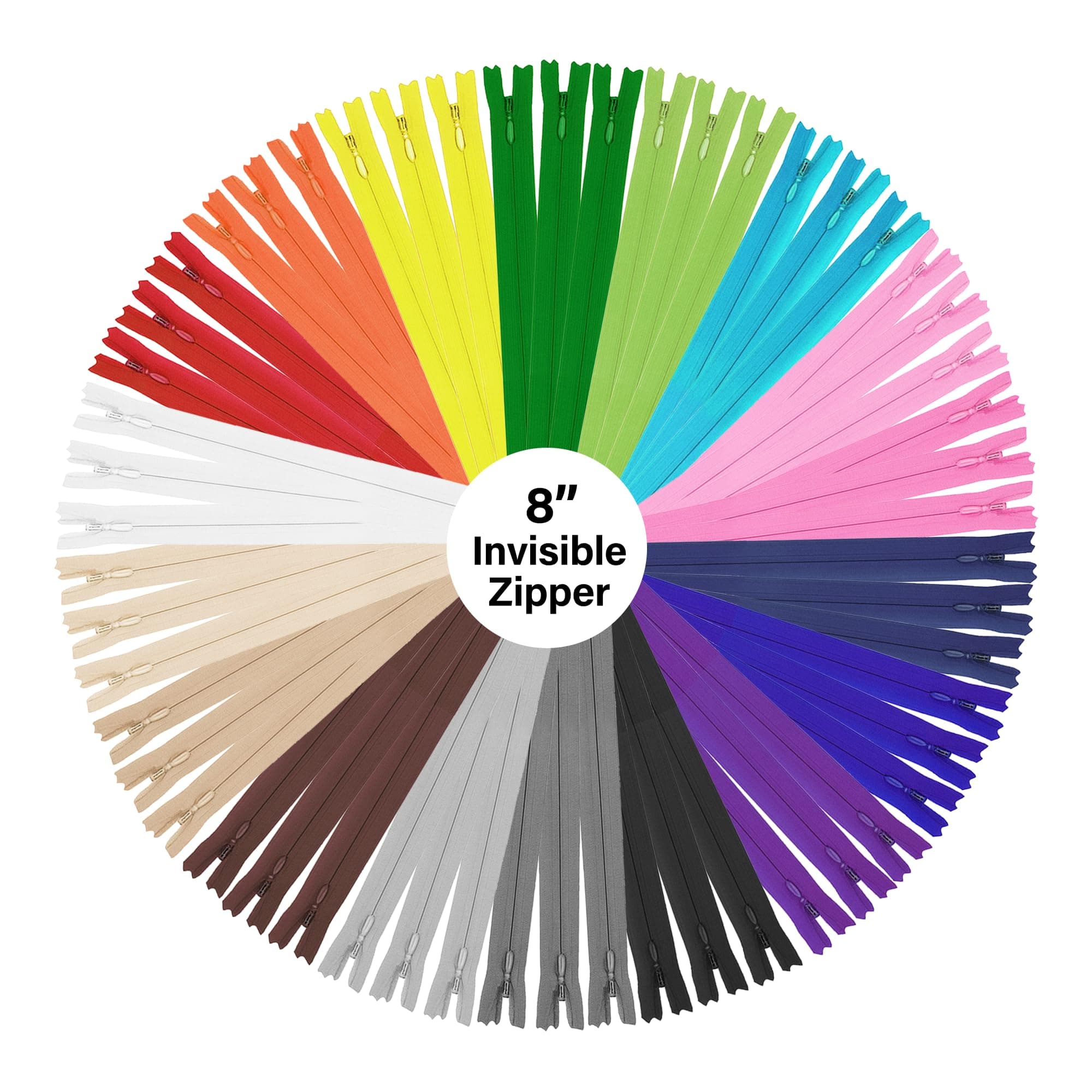 Nylon Invisible Zipper for Sewing, 8 Inch Bulk Hidden Zipper Supplies in 20 Assorted Colors;