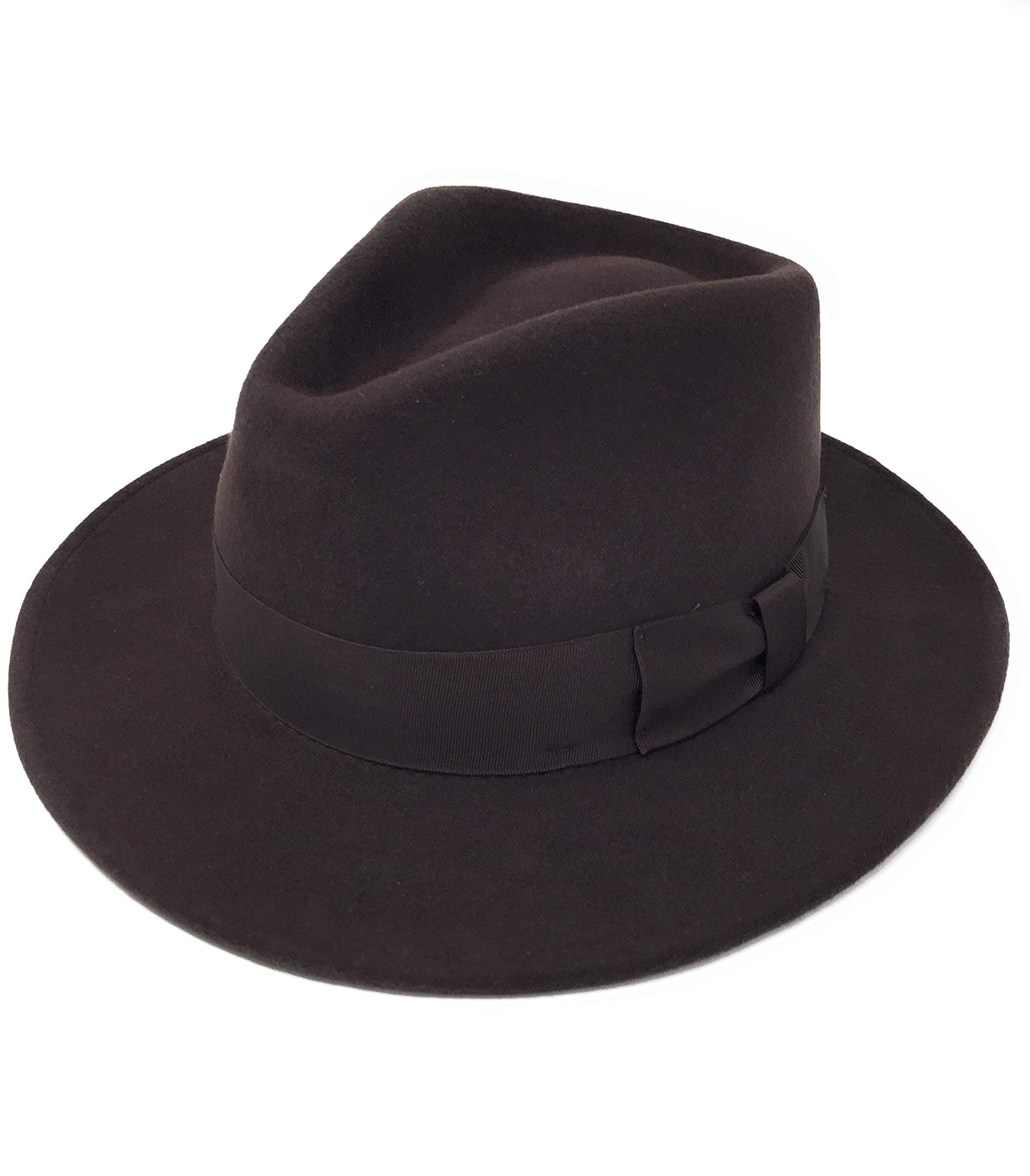 Mens Handmade 100% Wool Felt Crushable Indiana Style Hat (2XL, Brown)