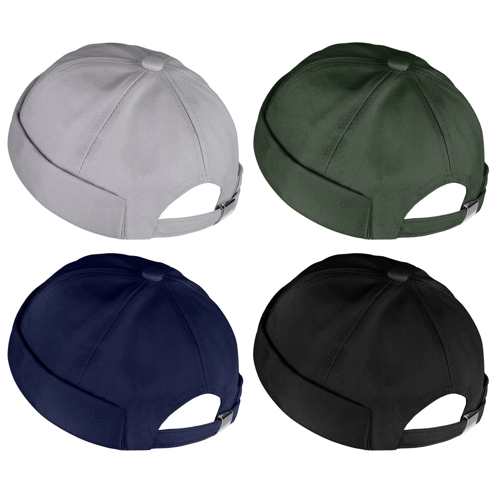 URATOT 4 Pieces Brimless Hat Docker Cap Retro Cotton No Brim Hat Adjustable Rolled Cuff Brimless Cap